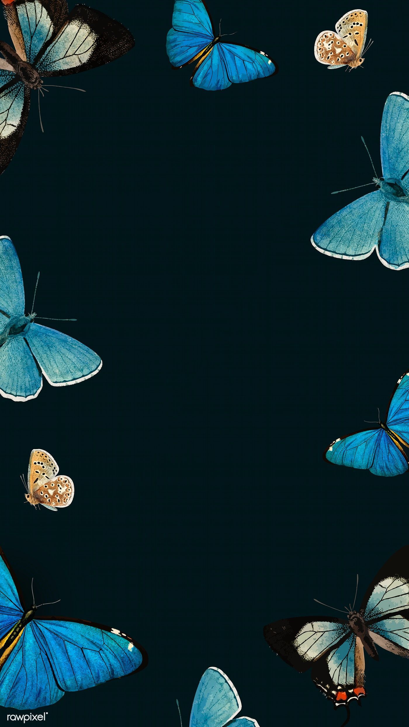Download premium illustration of Blue butterflies patterned on