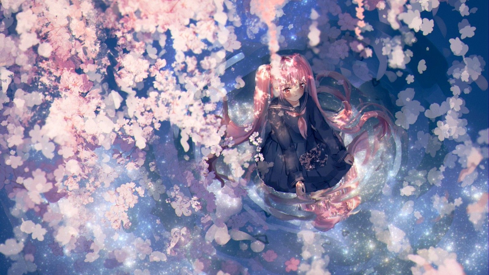 Download 1600x900 Sakura Miku, Vocaloid, Hatsune Miku, Water, Pink