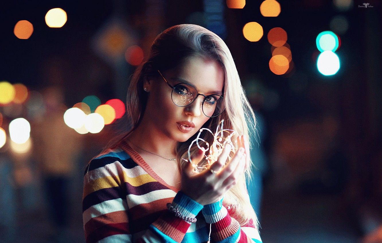Wallpaper girl, lights, glasses, Katerina, Dmitry Arhar image for desktop, section девушки