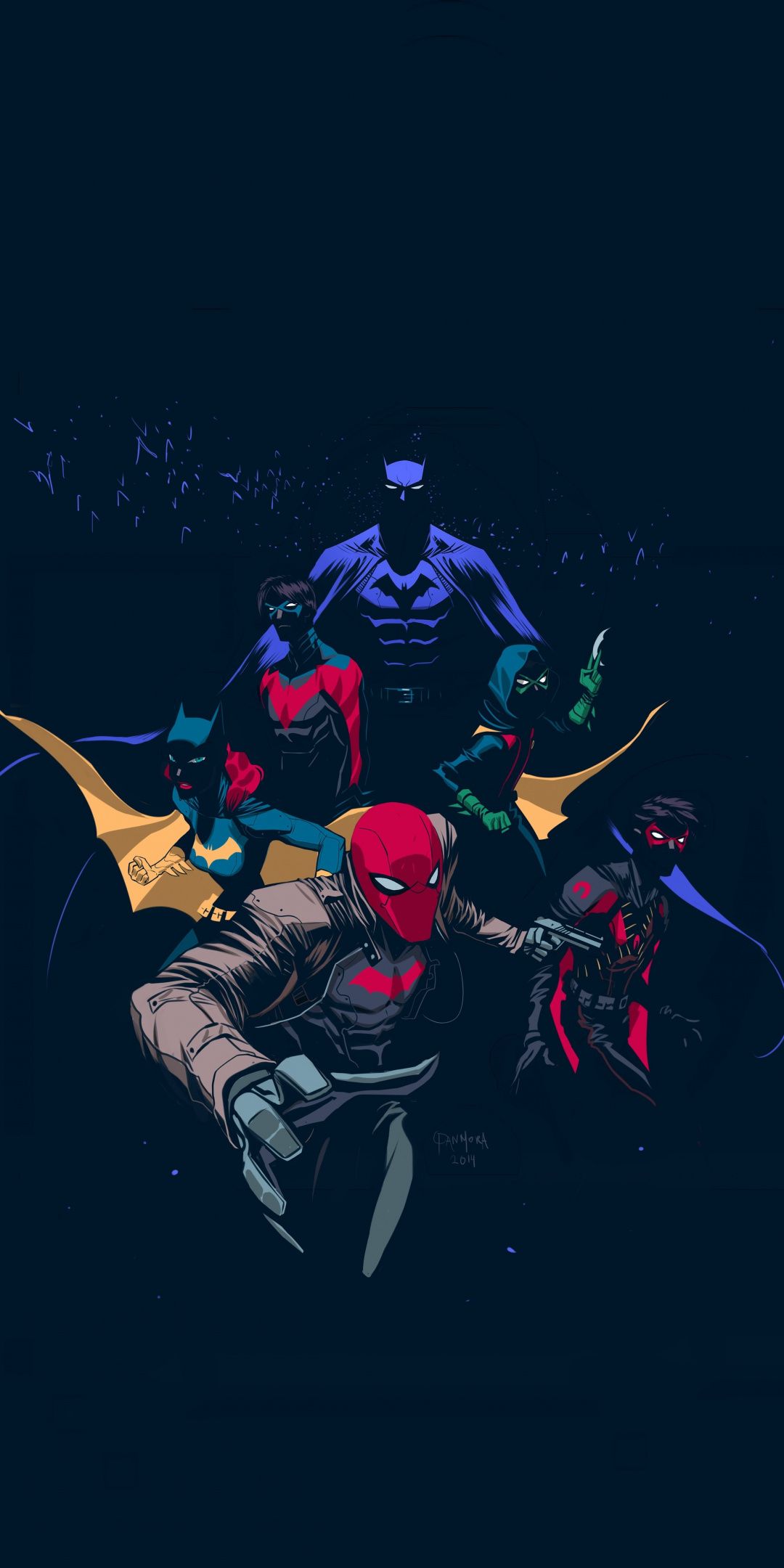 Batfamily, robin, red hood, artwork, 1080x2160 wallpaper. Batman