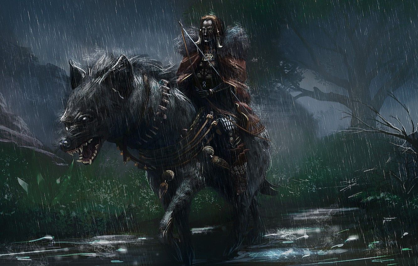 Wallpaper rain, monster, hunter, Hyena Hunter image for desktop