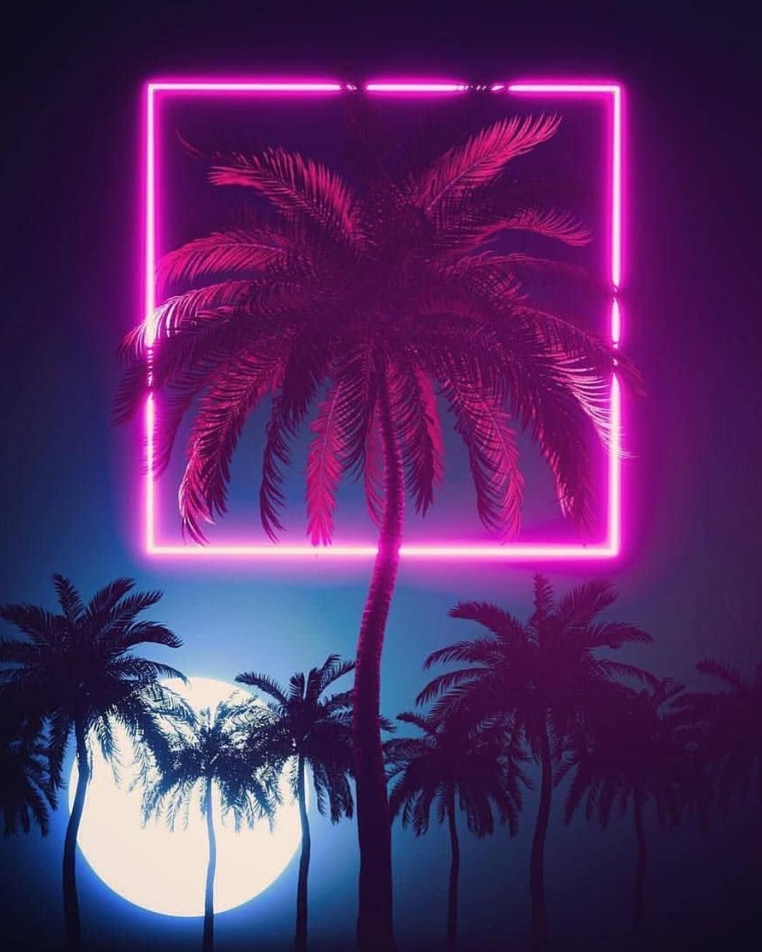 Neon Lights Palms New Retrowave Synthwave. Synthwave art
