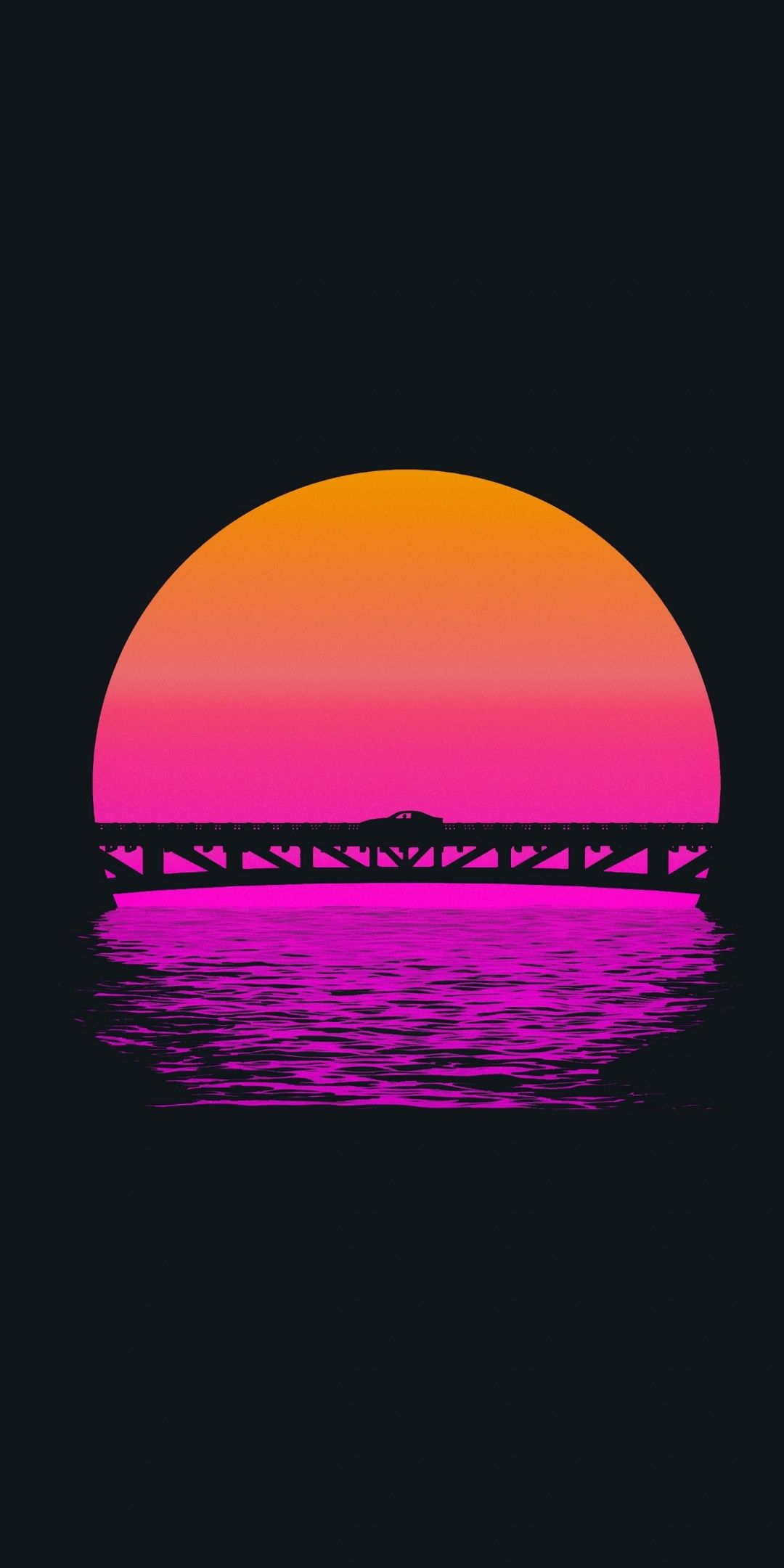 Sunset, lake, bridge, minimal, 1080x2160 wallpaper. Graphic