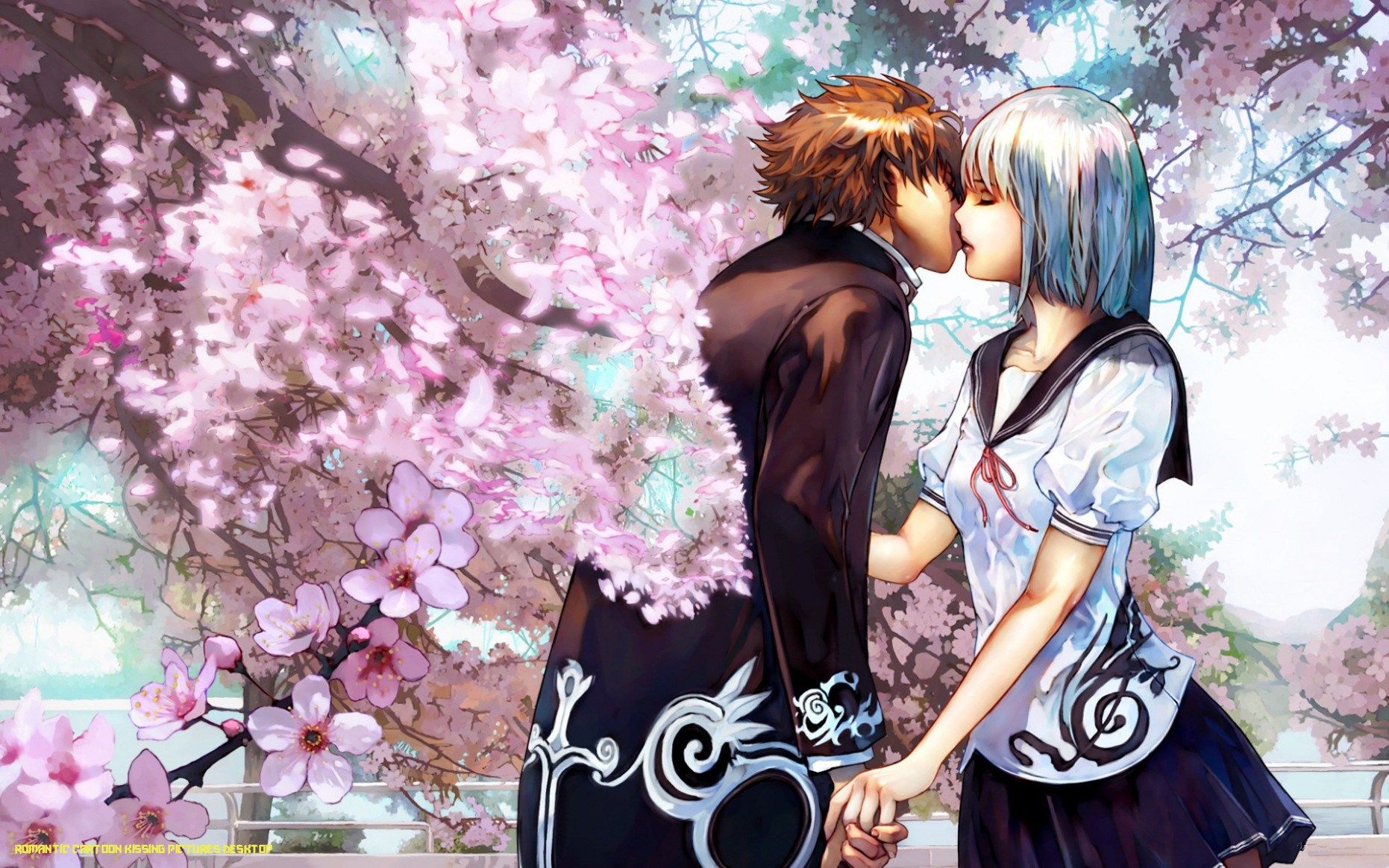 Sakura Anime Romantic Kiss Wallpaper Desktop