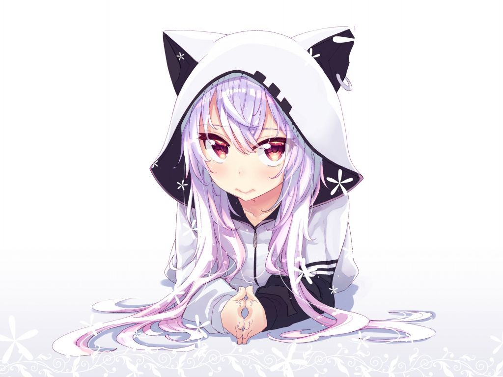 Desktop wallpaper azuma lim, anime girl, white hoodie, HD image