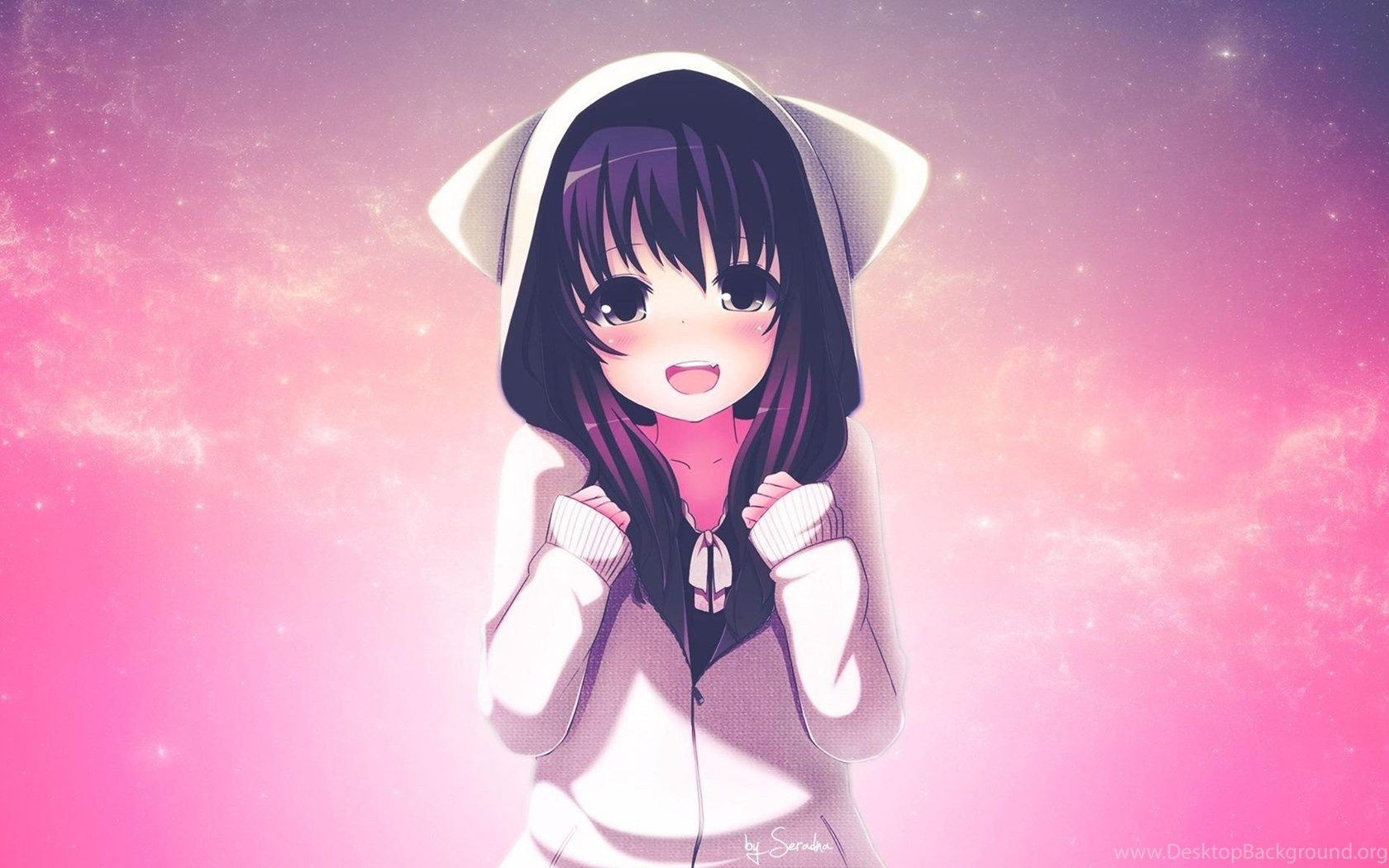 Anime Girl Wearing A Hoodie Wallpaper Desktop Background