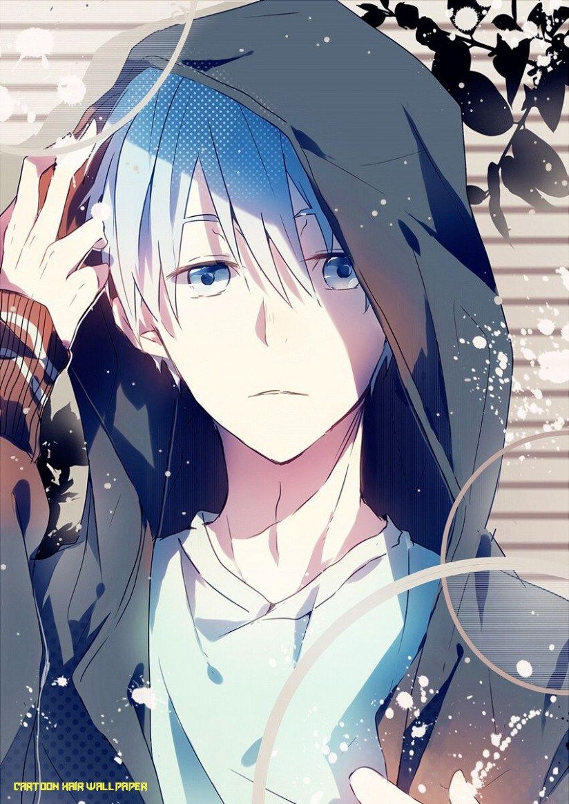 Anime Guy. Hoodie. White Hair. Casual. Blue Eyes. Frost