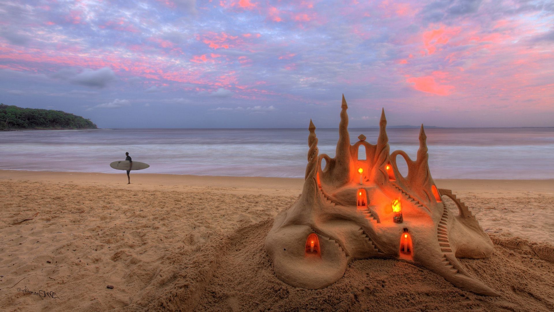 Beach sand Sea sand castle candles