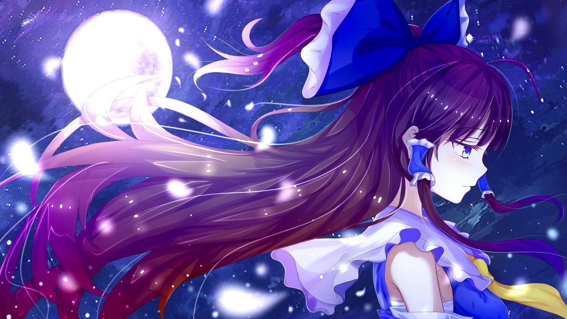 anime anime girls #Touhou Hakurei Reimu #Moon purple hair #face