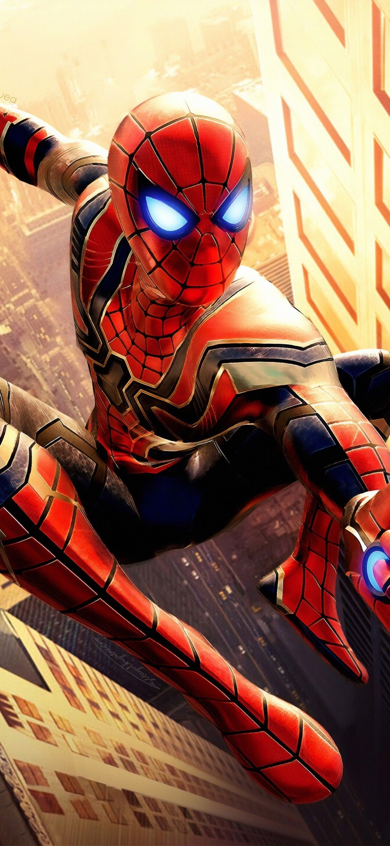 Download 1242x2688 Iron Spider, Jumping, Artwork, Building Facade