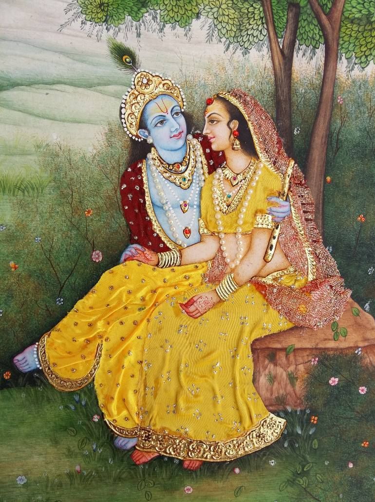 Saatchi Art: Fine Miniature Painting Of Krishna Lovers Romance