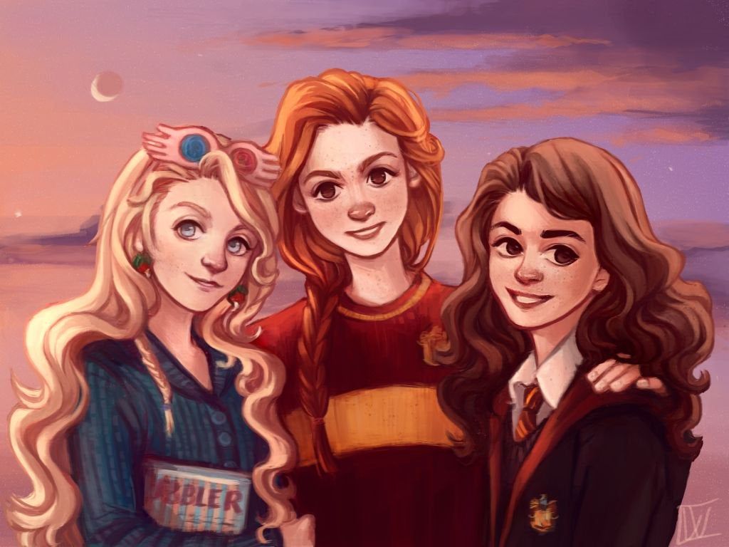 Luna Lovegood, Ginny Weasley and Hermione Granger by wiebkeart.