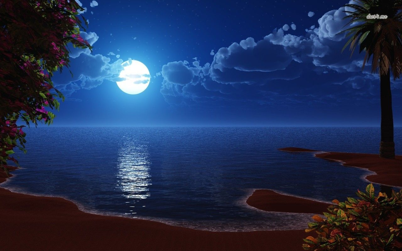 Full moon at the beach HD wallpaper. Moon beach, Water sunset