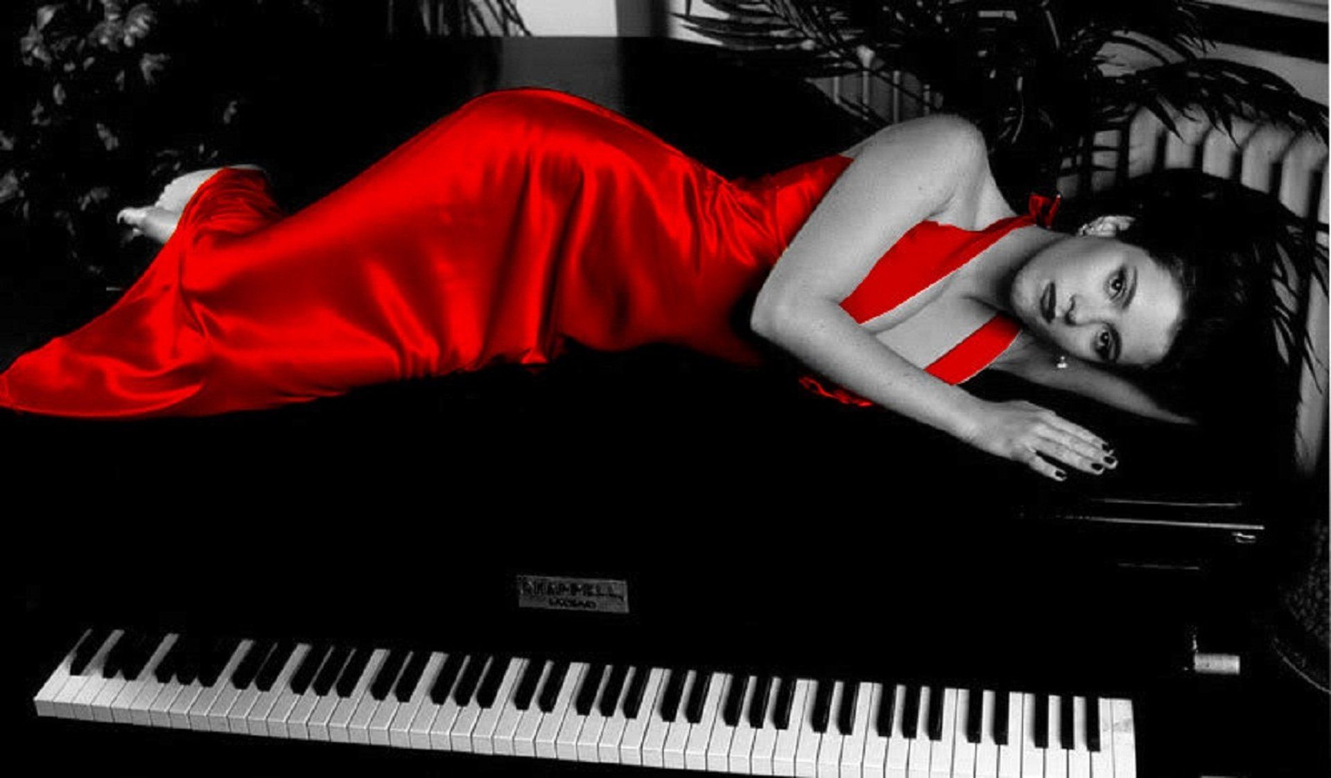 Gown red girl digital satin elegant beautiful dress woman photohop photography fantasy art piano wallpaper color splash wallpaperx1123