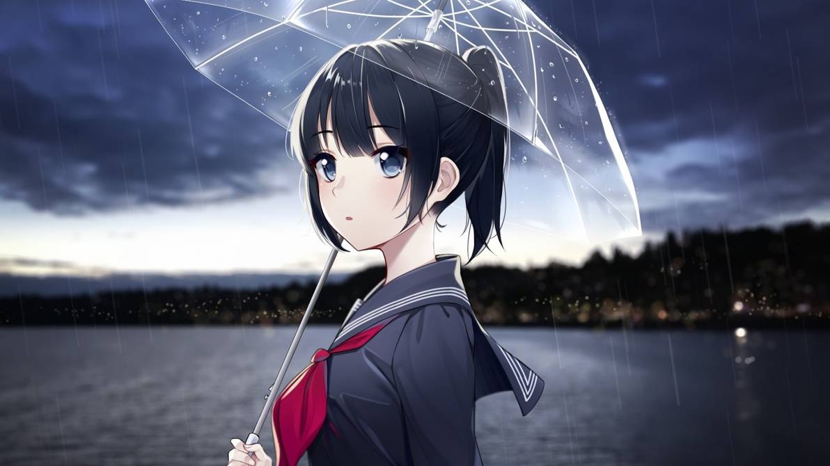 Anime Girl In Rain Wallpaper