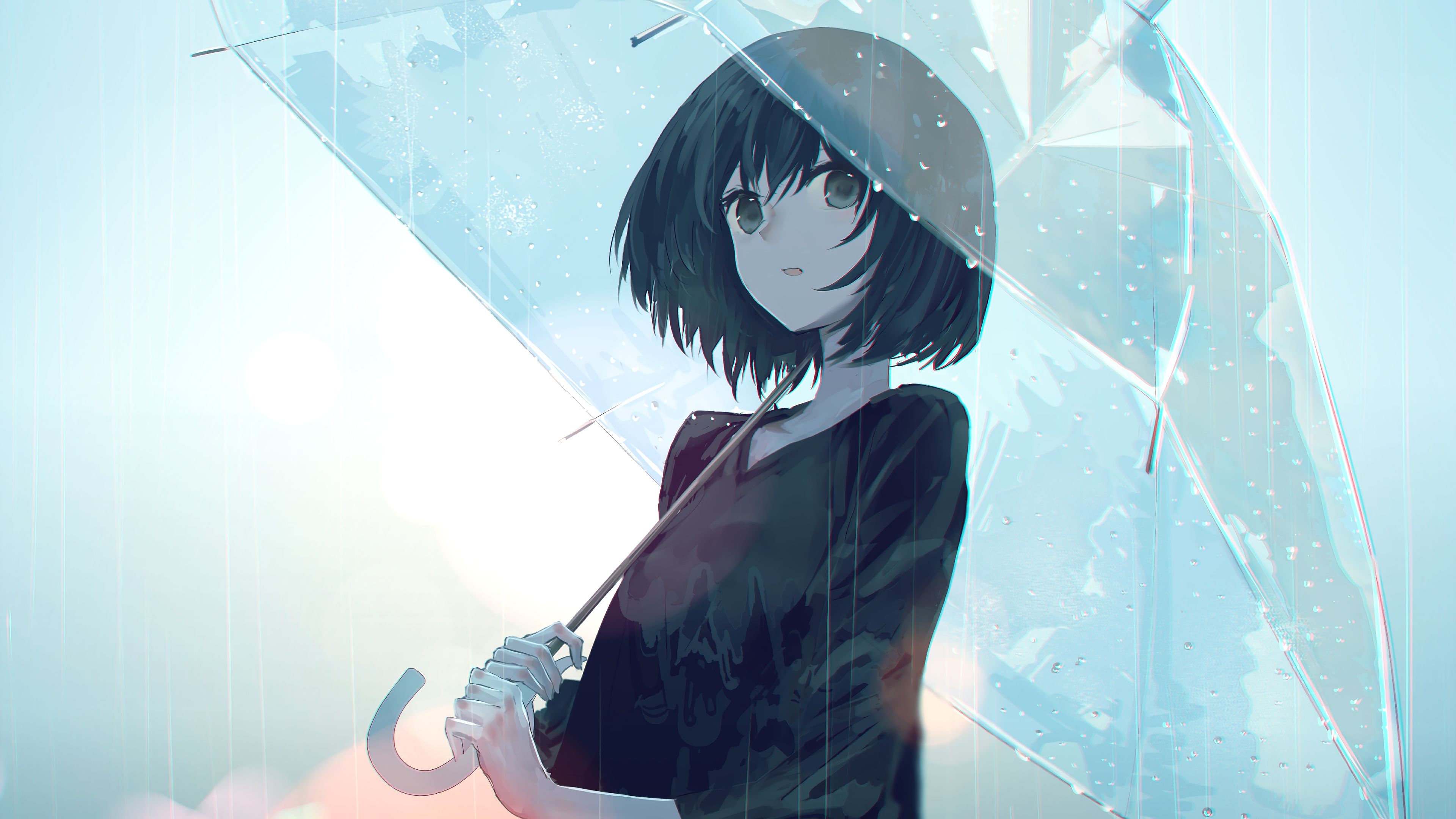 Anime, Girl, Rain, Umbrella, 4K wallpaper. Mocah HD Wallpaper