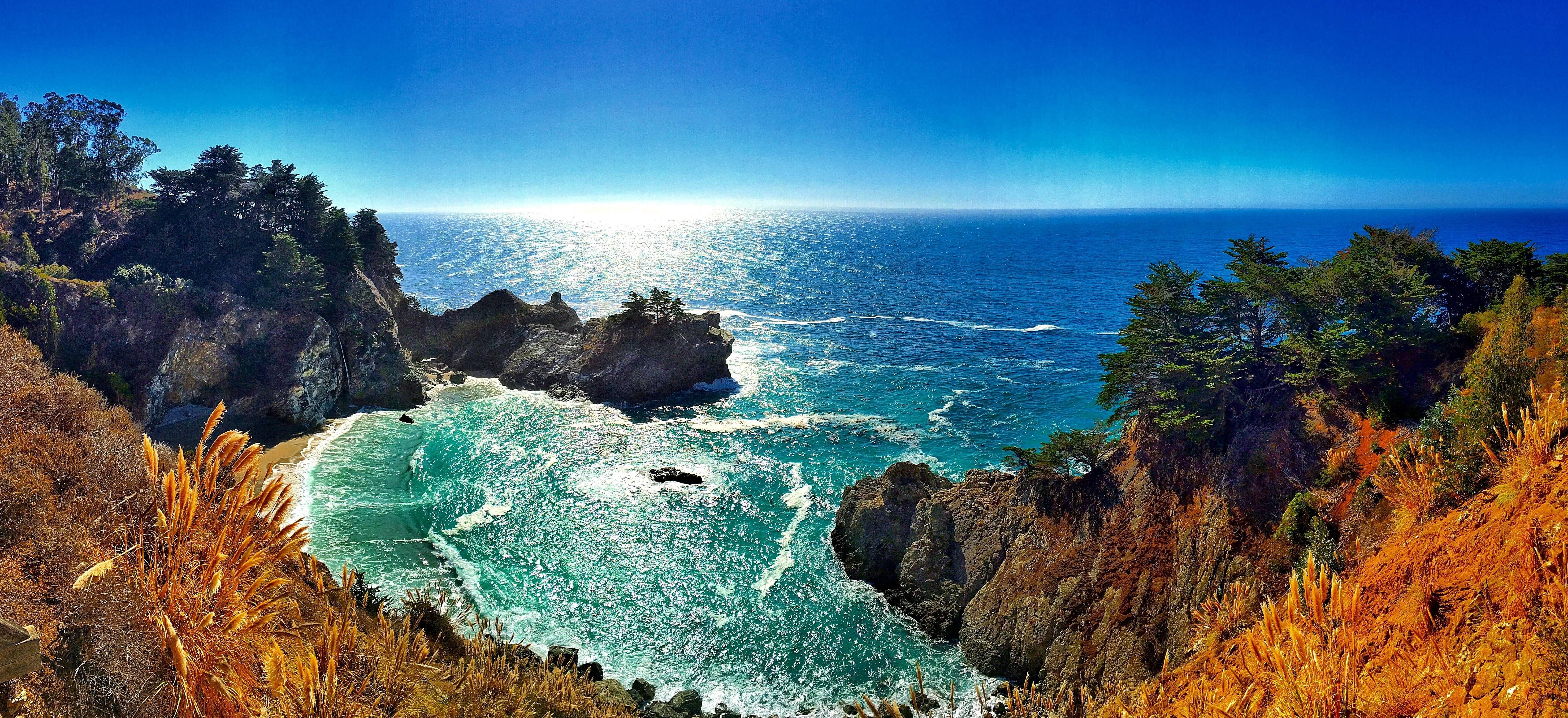 McWay Falls, Big Sur, California [OC][5850x2681]. Ocean wallpaper