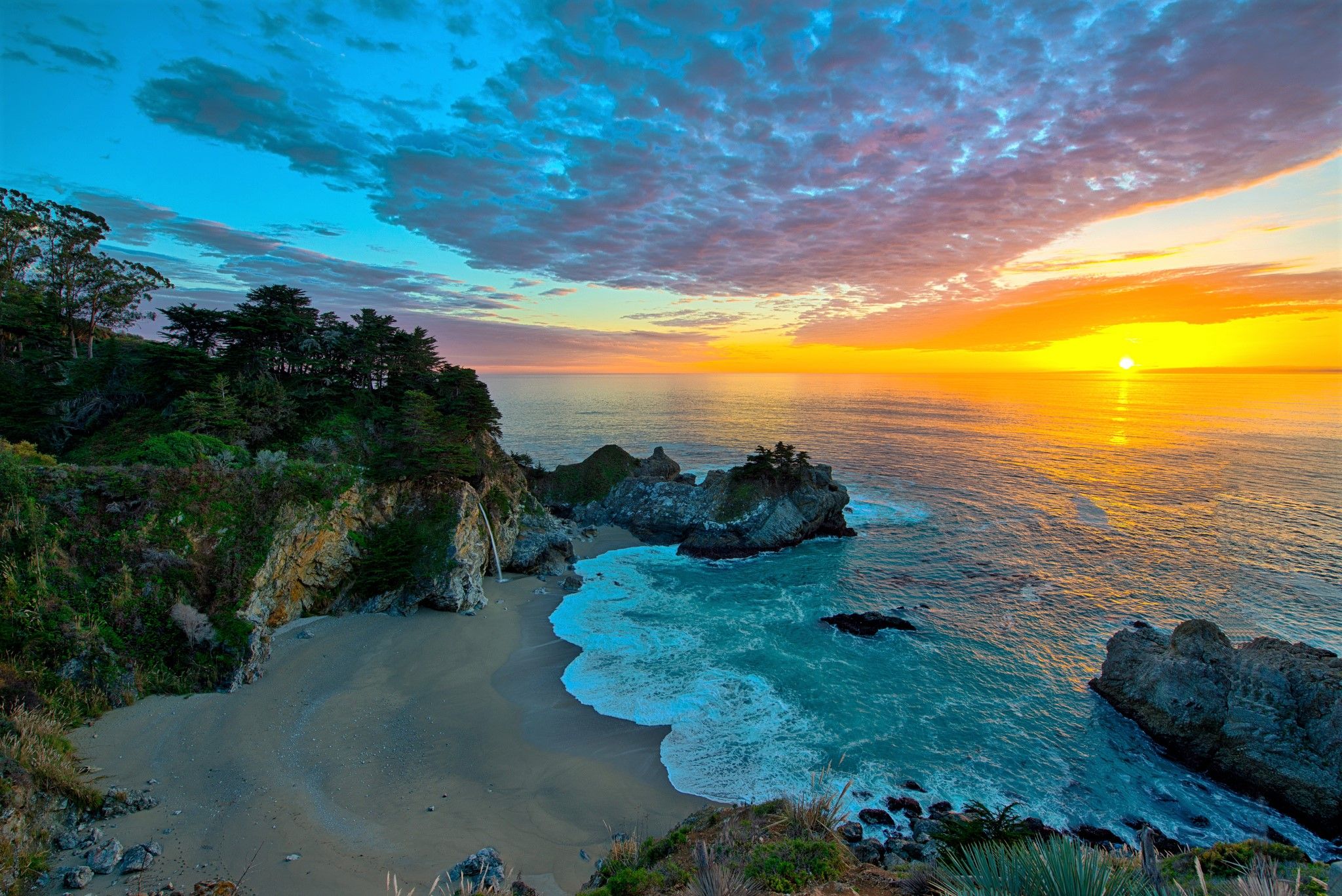 Sunset over McWay Falls in California HD Wallpaper. Background