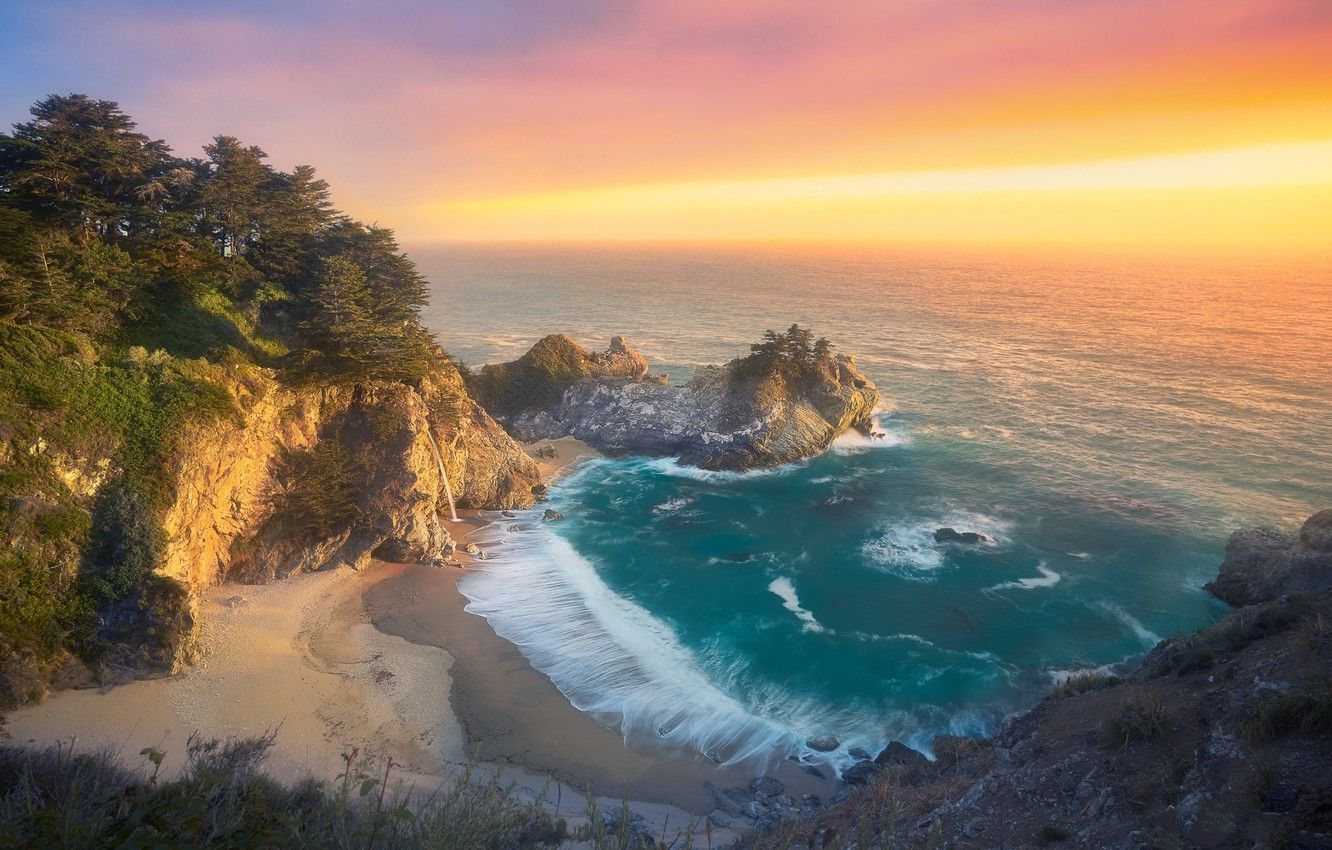 Wallpaper the ocean, dawn, coast, morning, California, Big Sur
