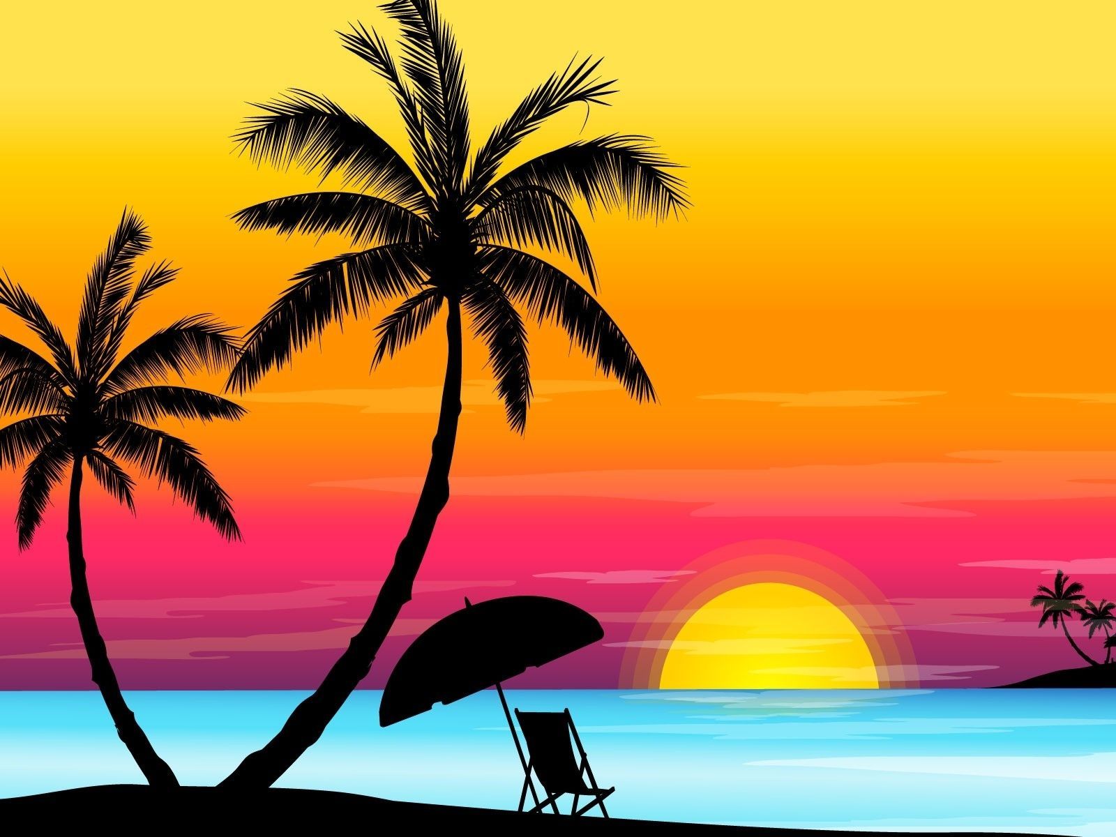 sunset vector shadows palm trees 1920x1200 wallpaper Art HD