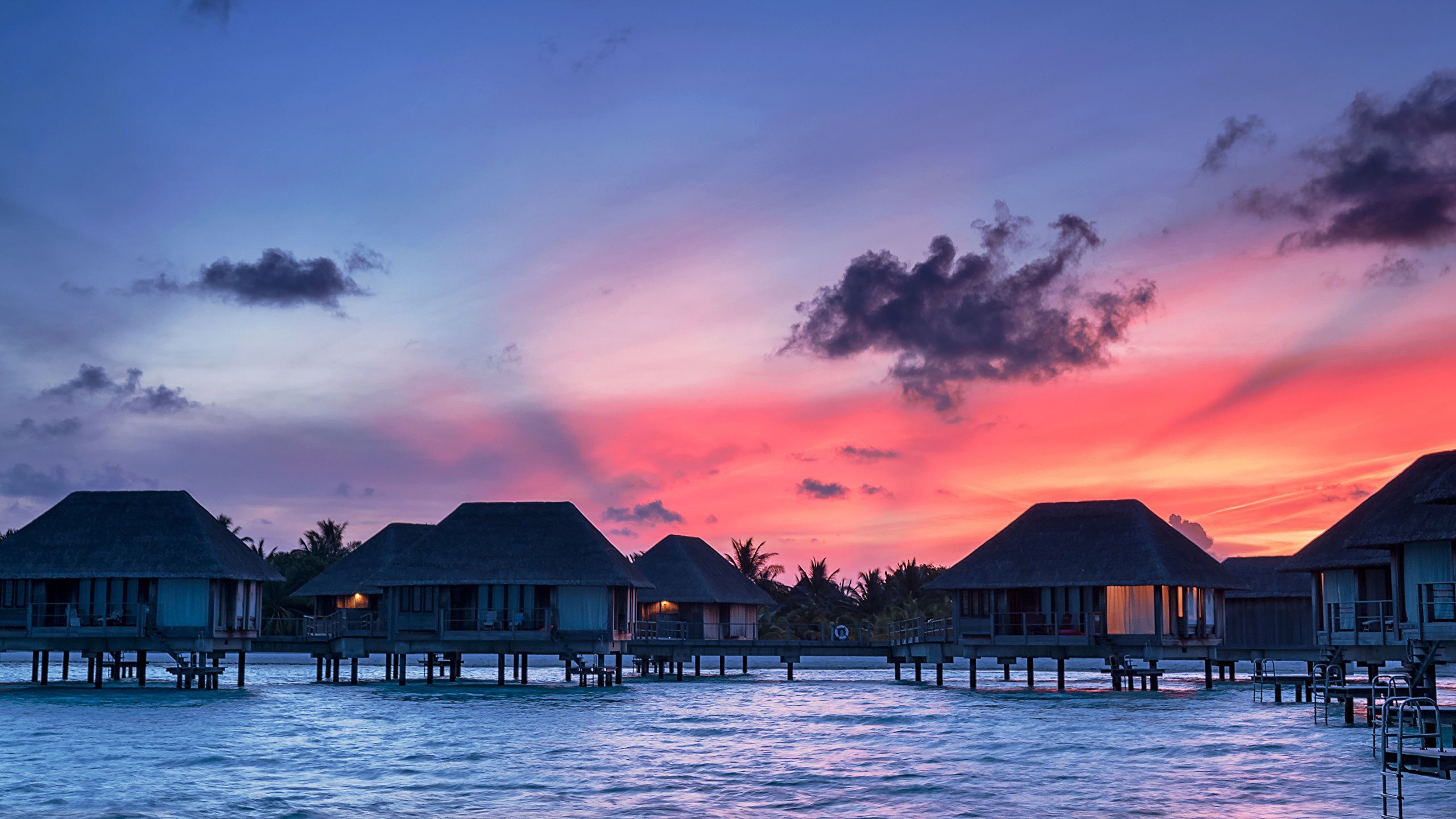 Picture Maldives Bungalow Nature Tropics sunrise and 2560x1440