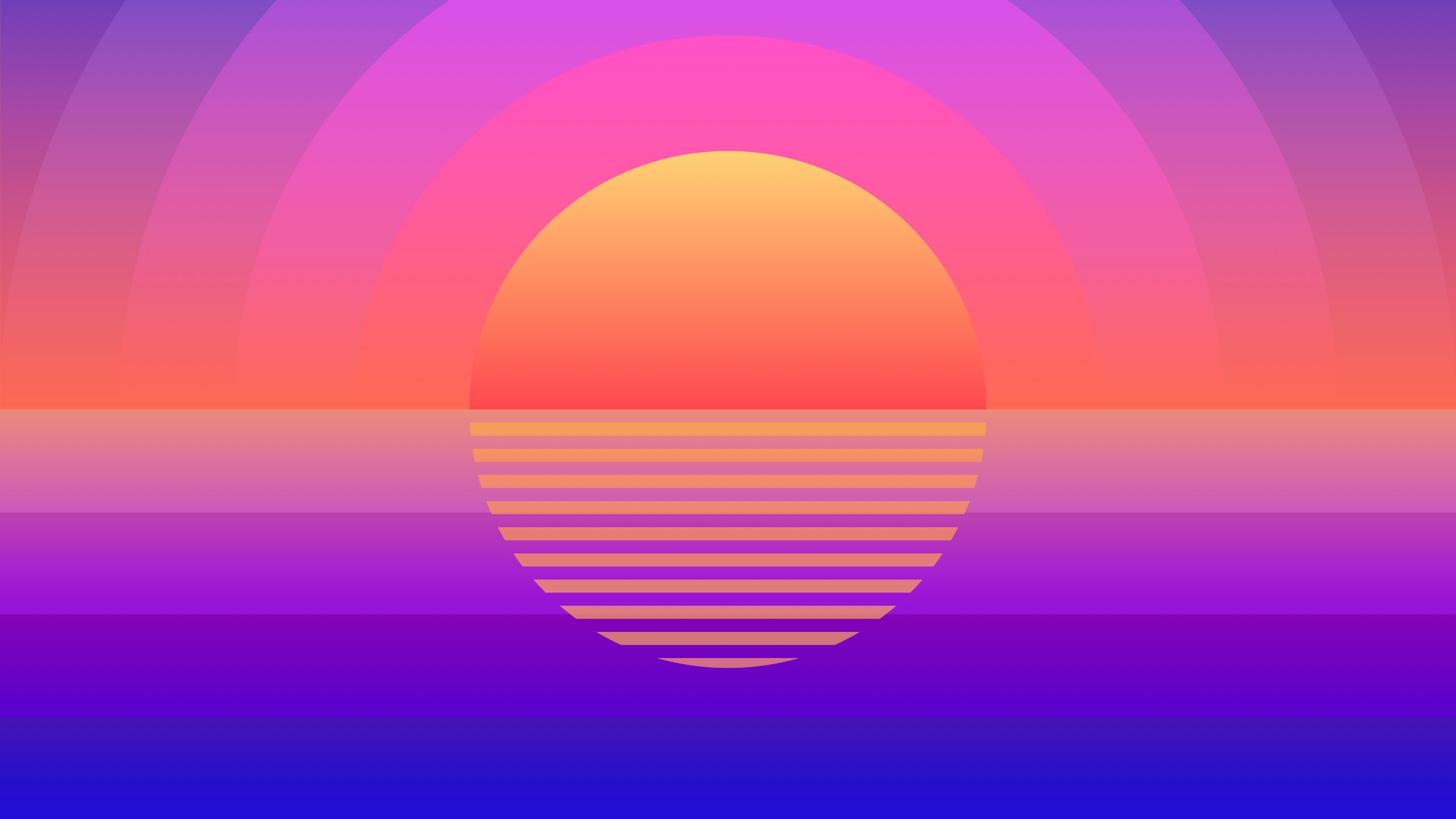 Download Sun, sunset, retro art, geometric wallpaper, 2560x1440