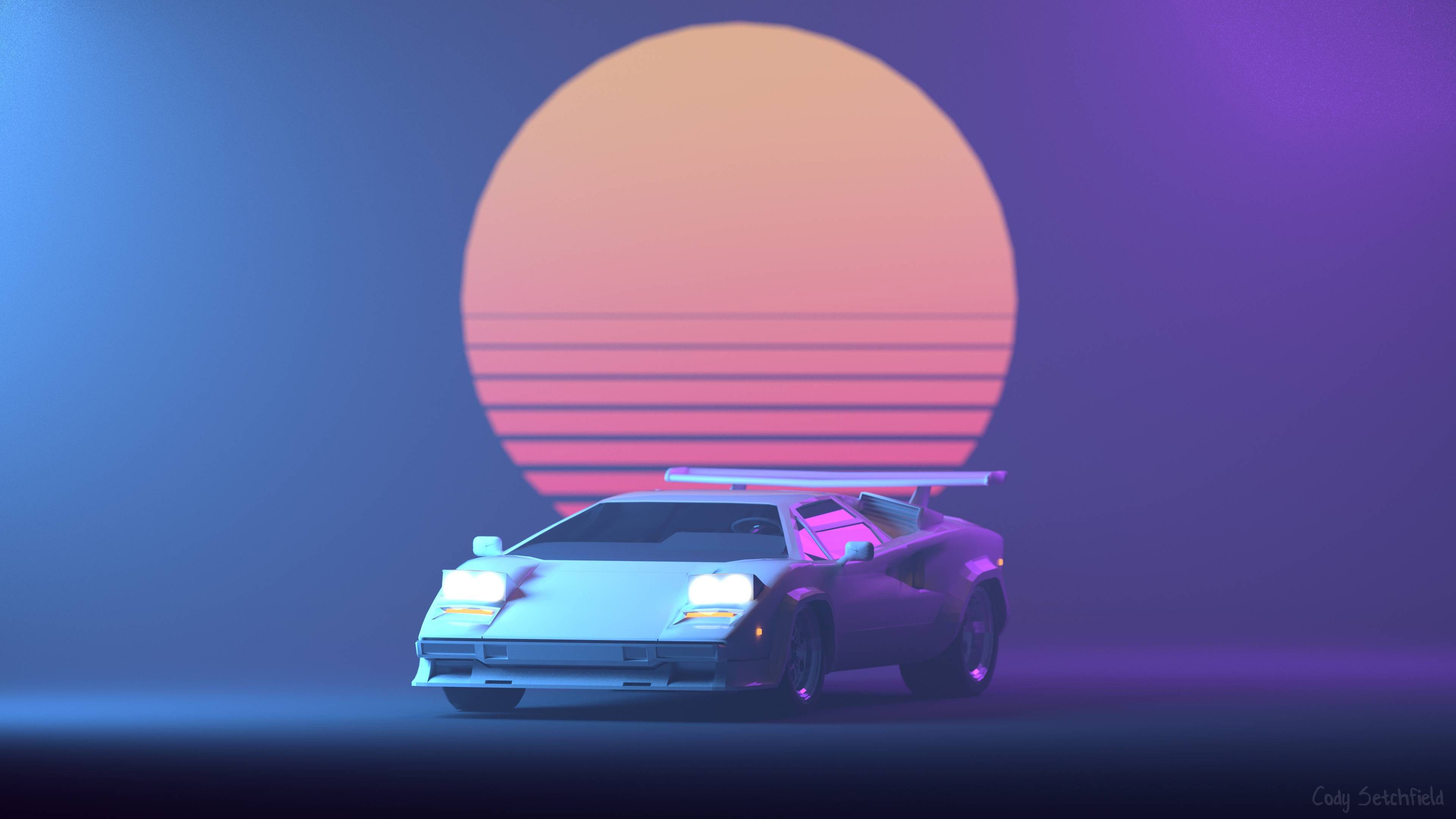 Lamborghini Retro Neon Sun 4K Wallpaper