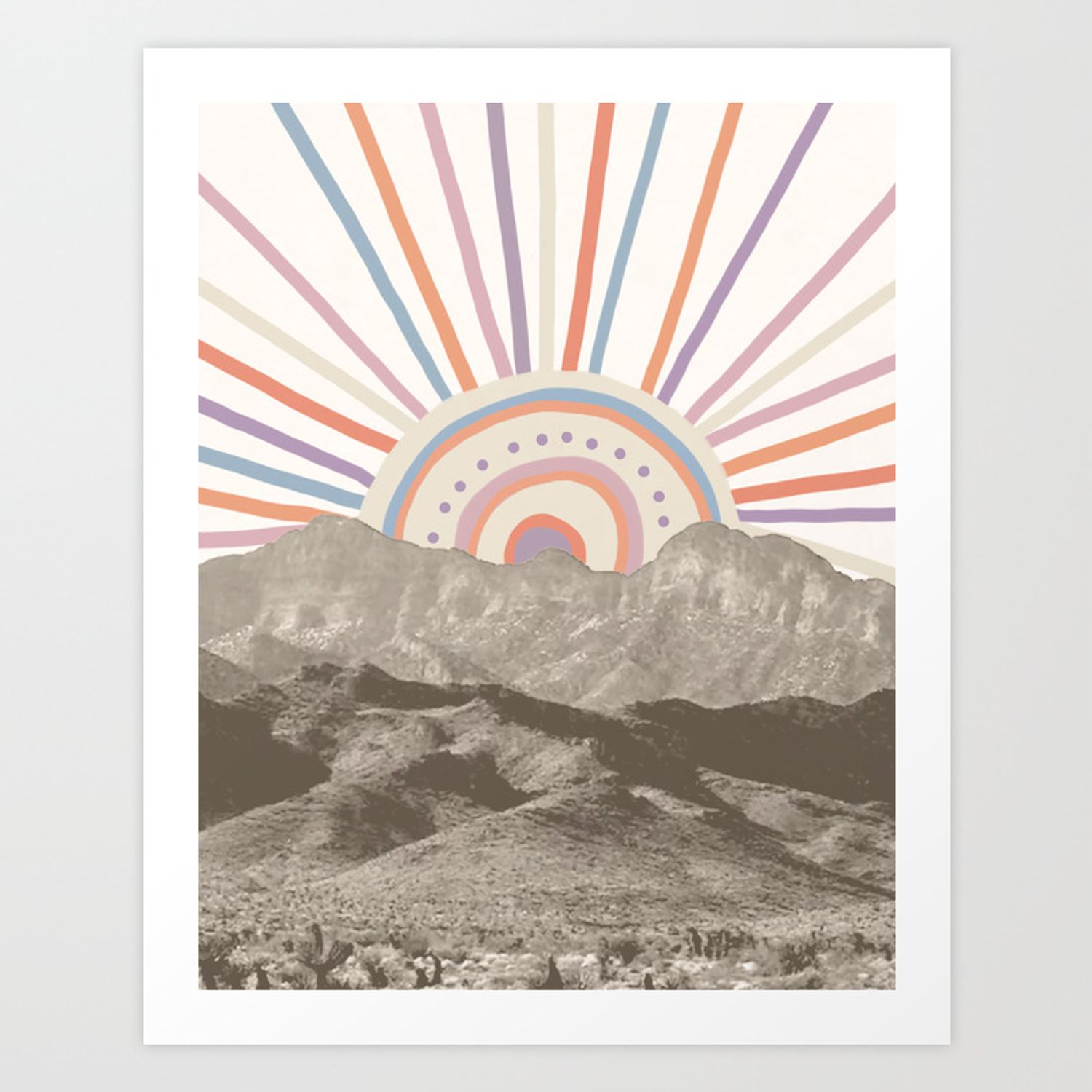 Bohemian Tribal Sun UP / Abstract Vintage Mountain Happy Summer