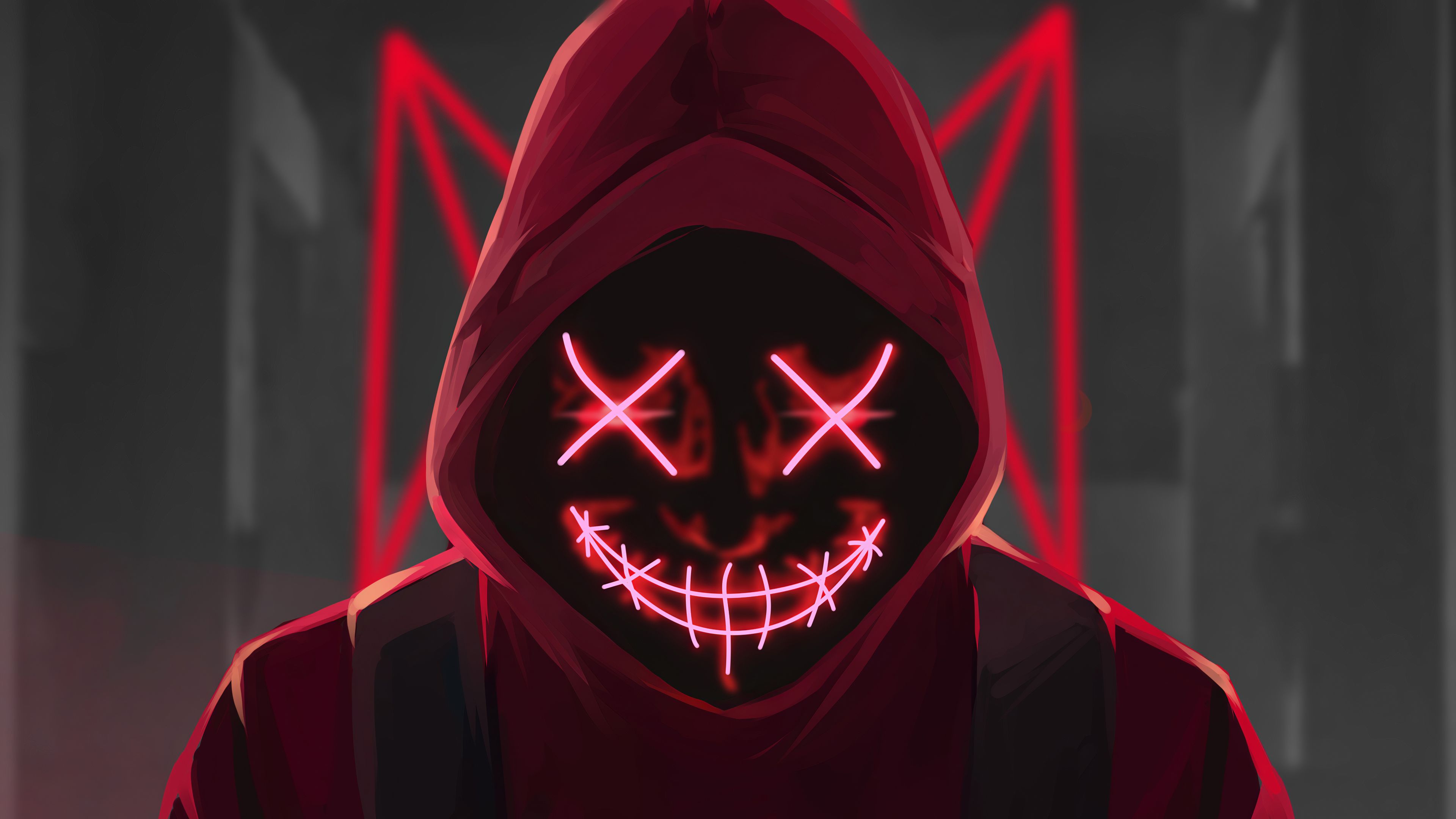 Red Mask Neon Eyes 4k, HD Artist, 4k Wallpaper, Image