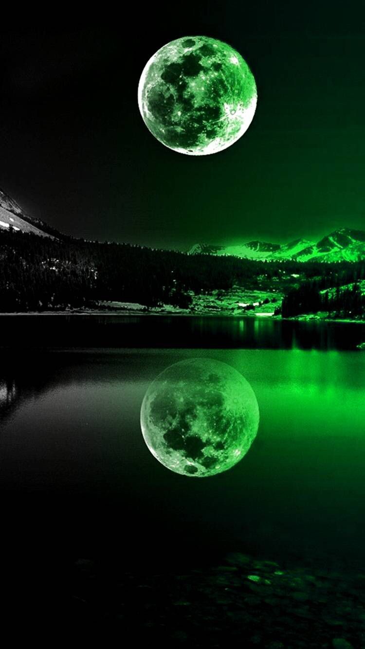 Green Moonlight. #green. Green moon, Beautiful nature wallpaper