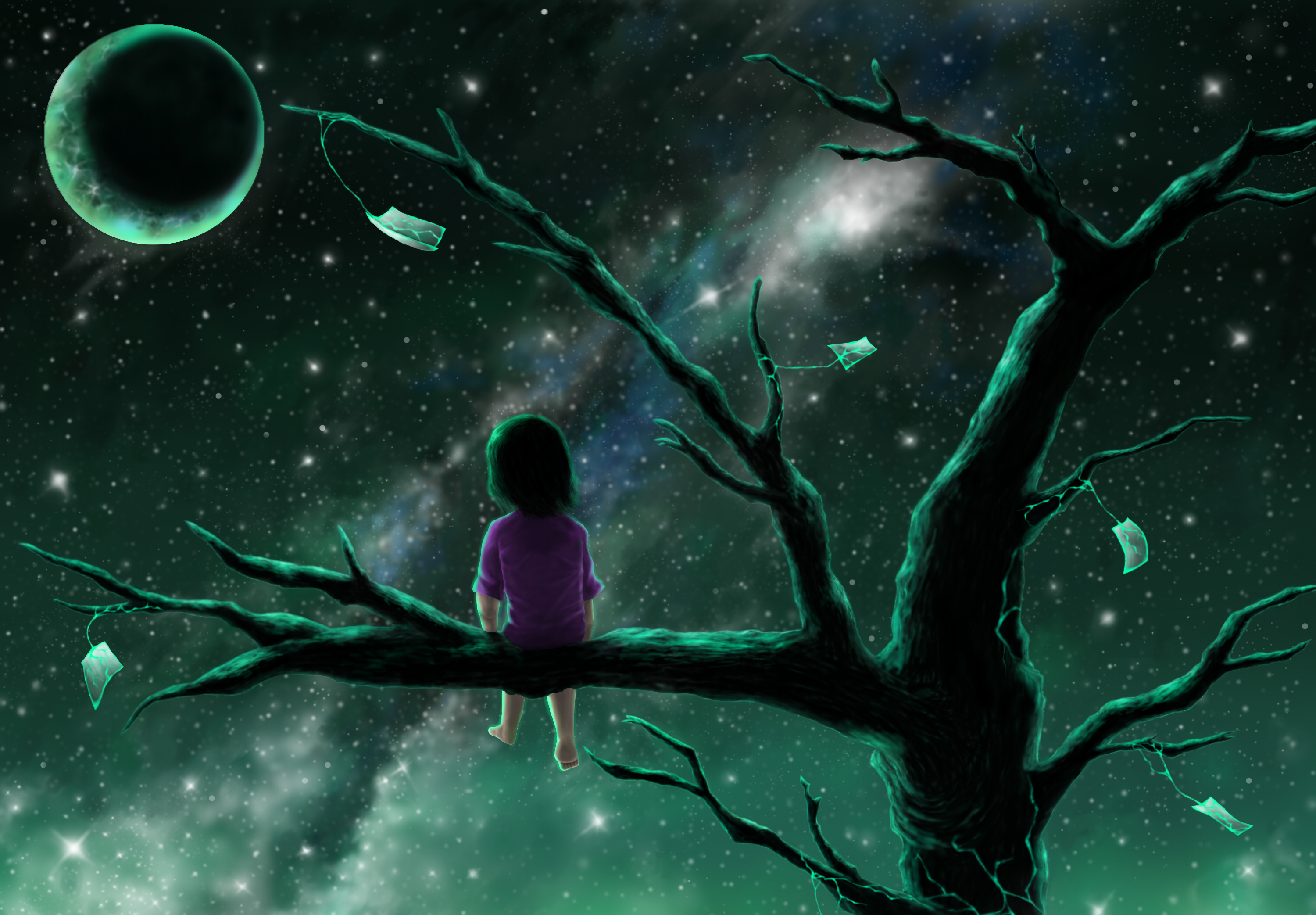 Little girl Looking at the Moon HD Wallpaper. Background Image