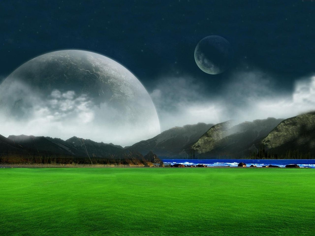 Moon & Green Field desktop PC and Mac wallpaper