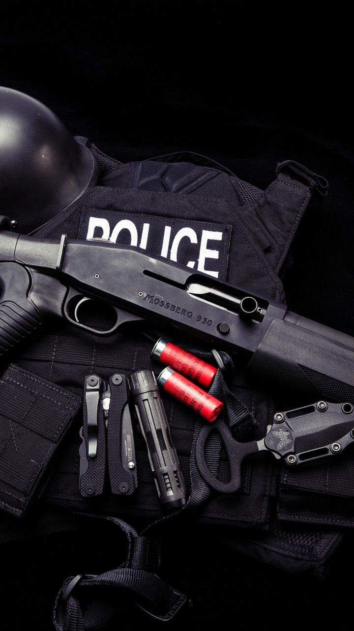 Wallpaper Mossberg shotgun, police, knife, uniform