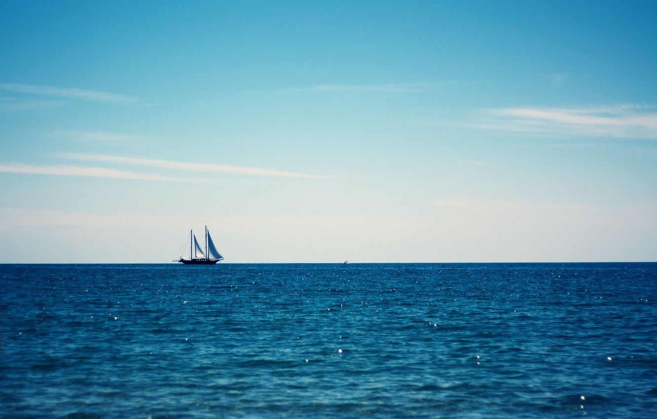 Wallpaper the sky, the ocean, sailboat, boat on the blue ocean