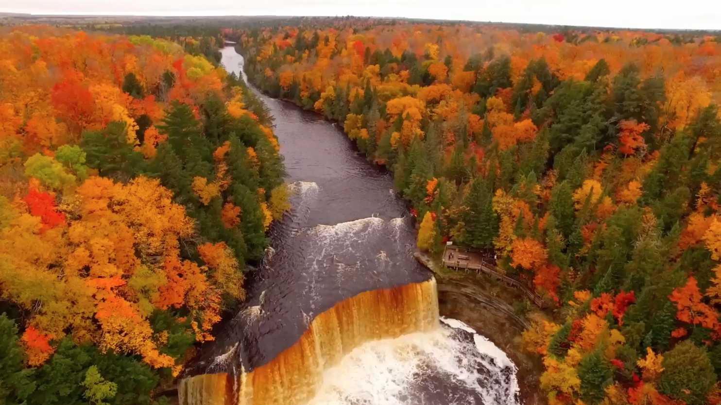 Drone captures fall foliage at Tahquamenon Falls Washington Post