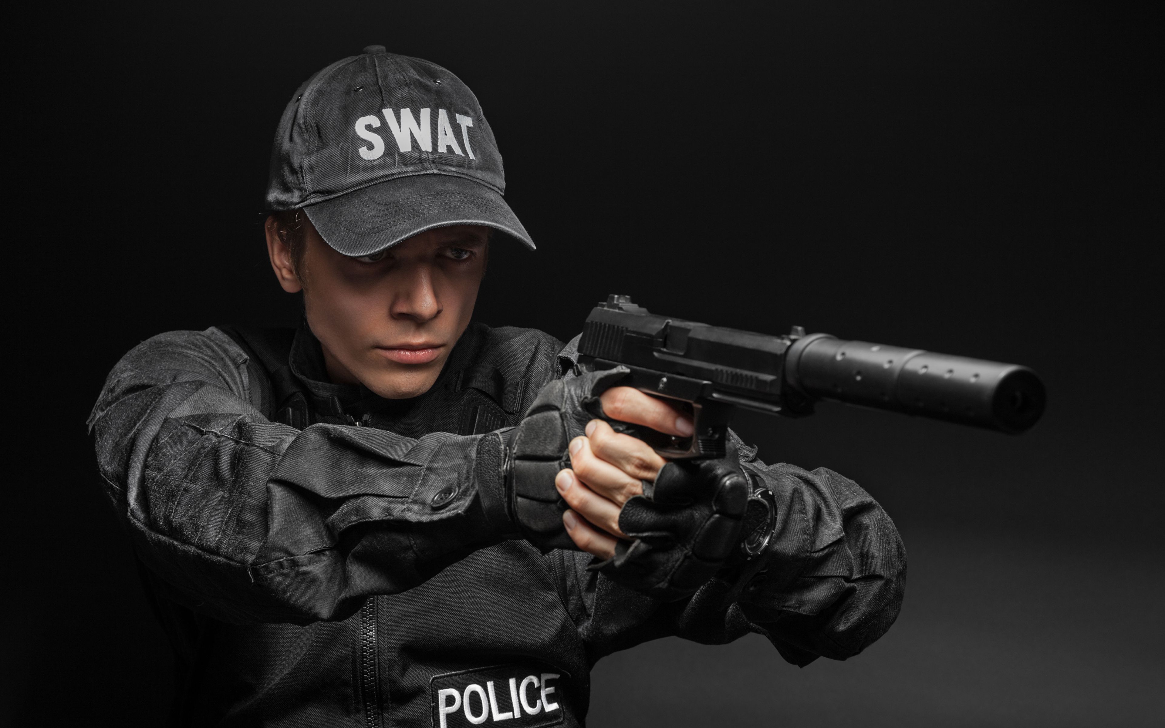 image Pistols Men Police Suppressor Uniform Baseball cap 3840x2400