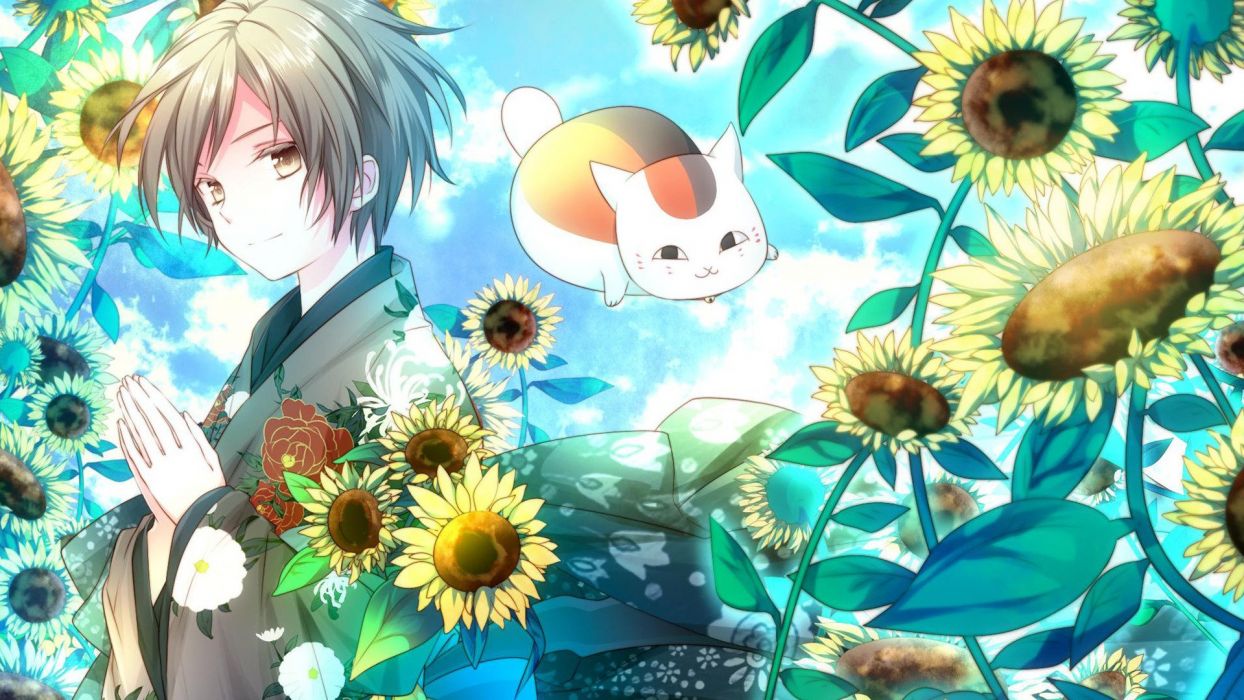 Anime cat boy sunflower summer wallpaperx1080