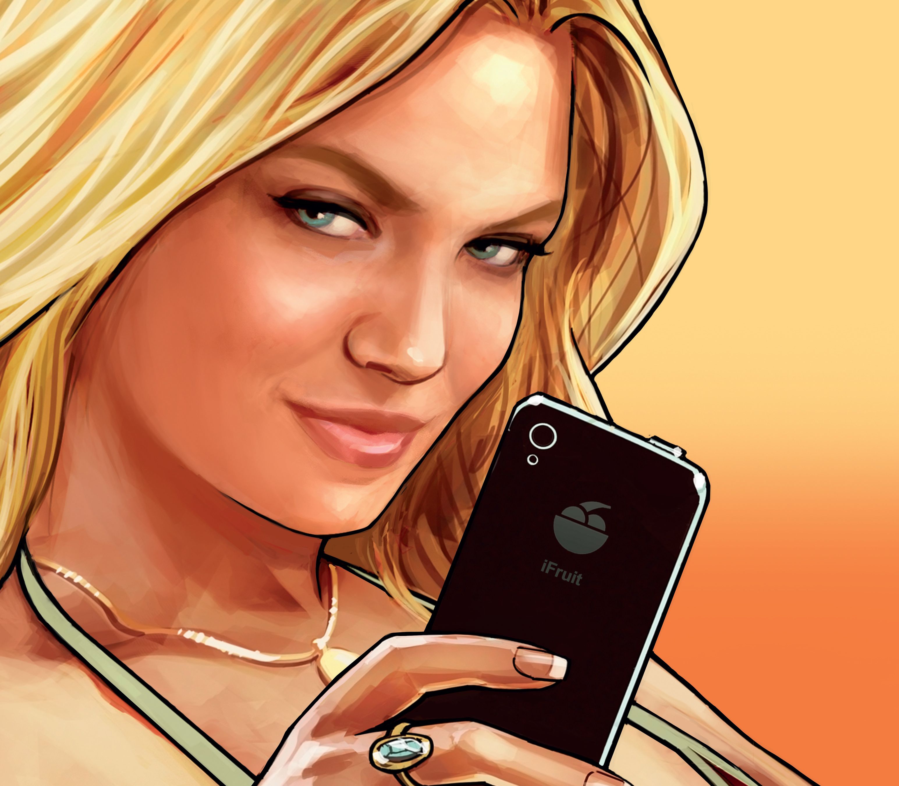 image GTA 5 Blonde girl Smartphone Face Girls Games 3089x2700