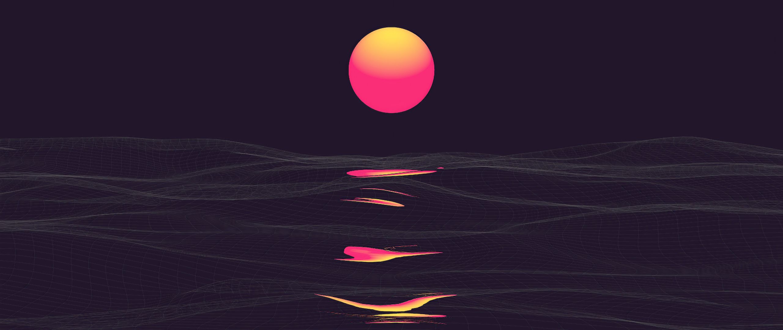 Download Retrowave, sunrise, reflections, sea, clear sky, dark