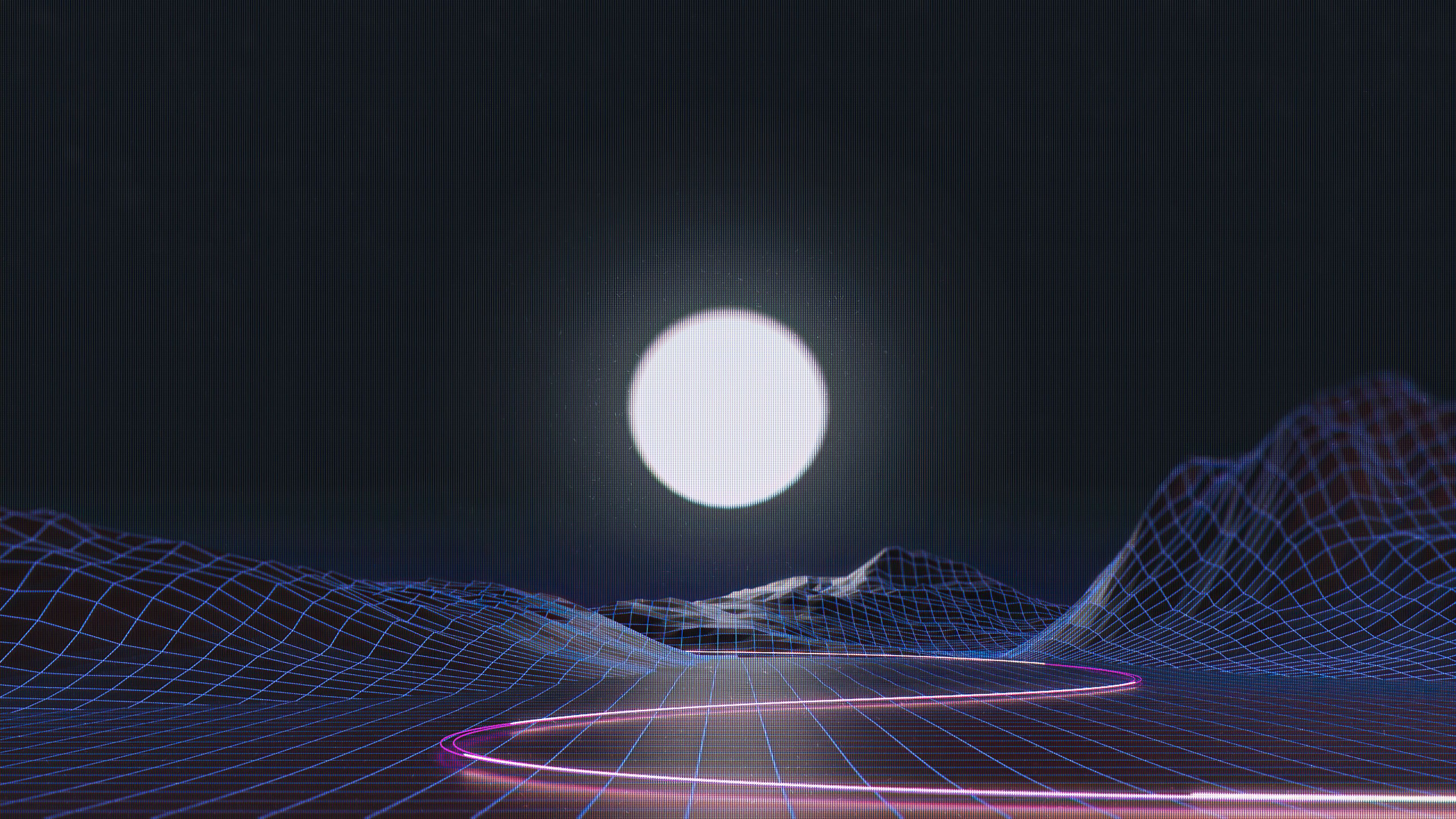 Vaporwave Grid Moon 4k, HD Artist, 4k Wallpaper, Image