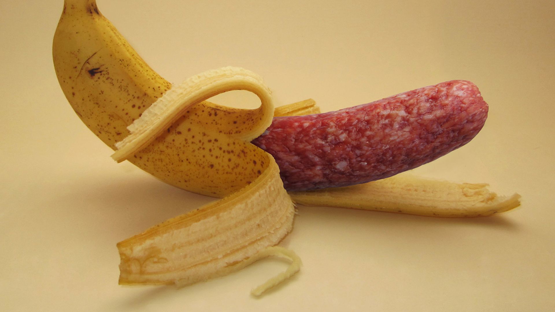 image Humor Sausage Bananas Creative Food Fruit Meat 1920x1080