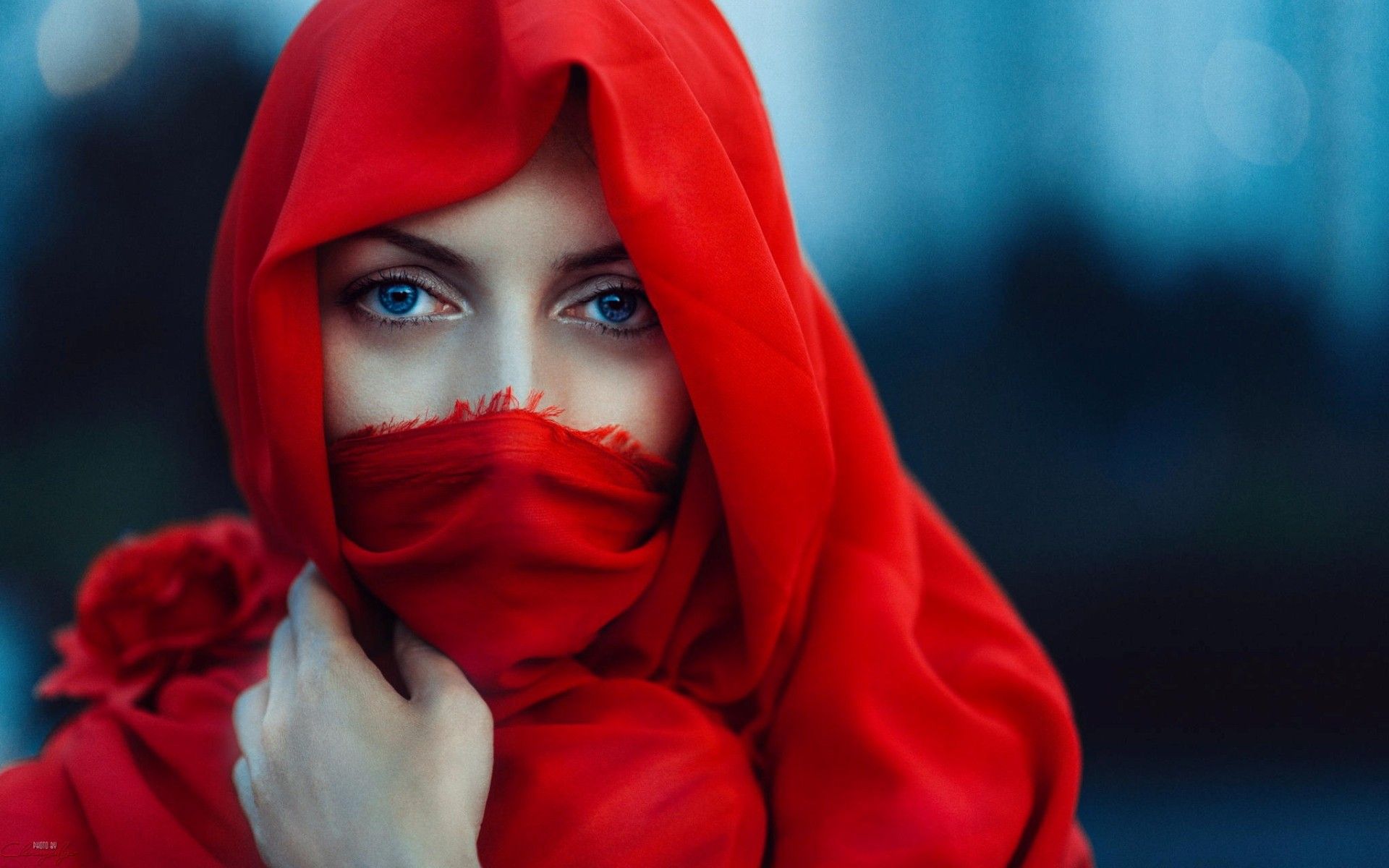 The girl in a red cape covering her face wallpaper and image
