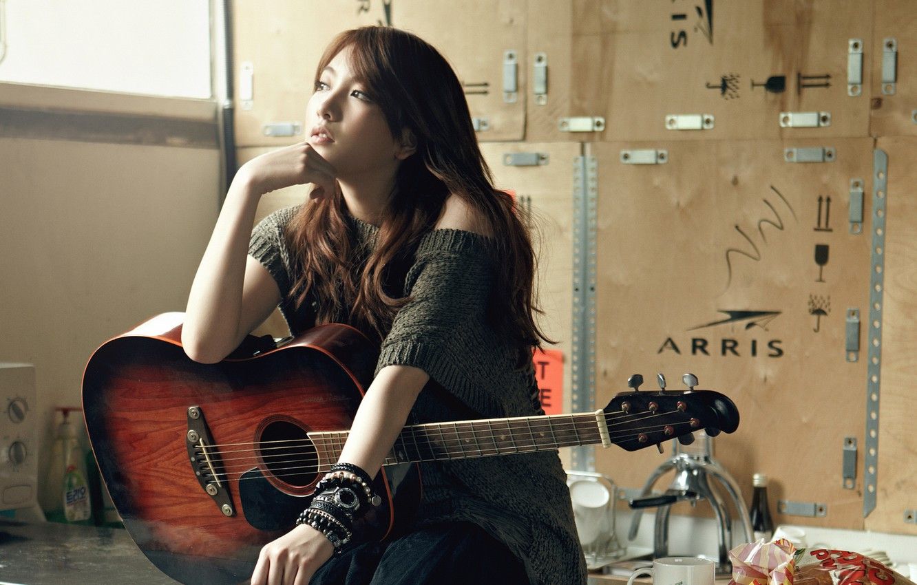 Wallpaper Girl, Music, Guitar, Asian, South Korea, Black, K Pop