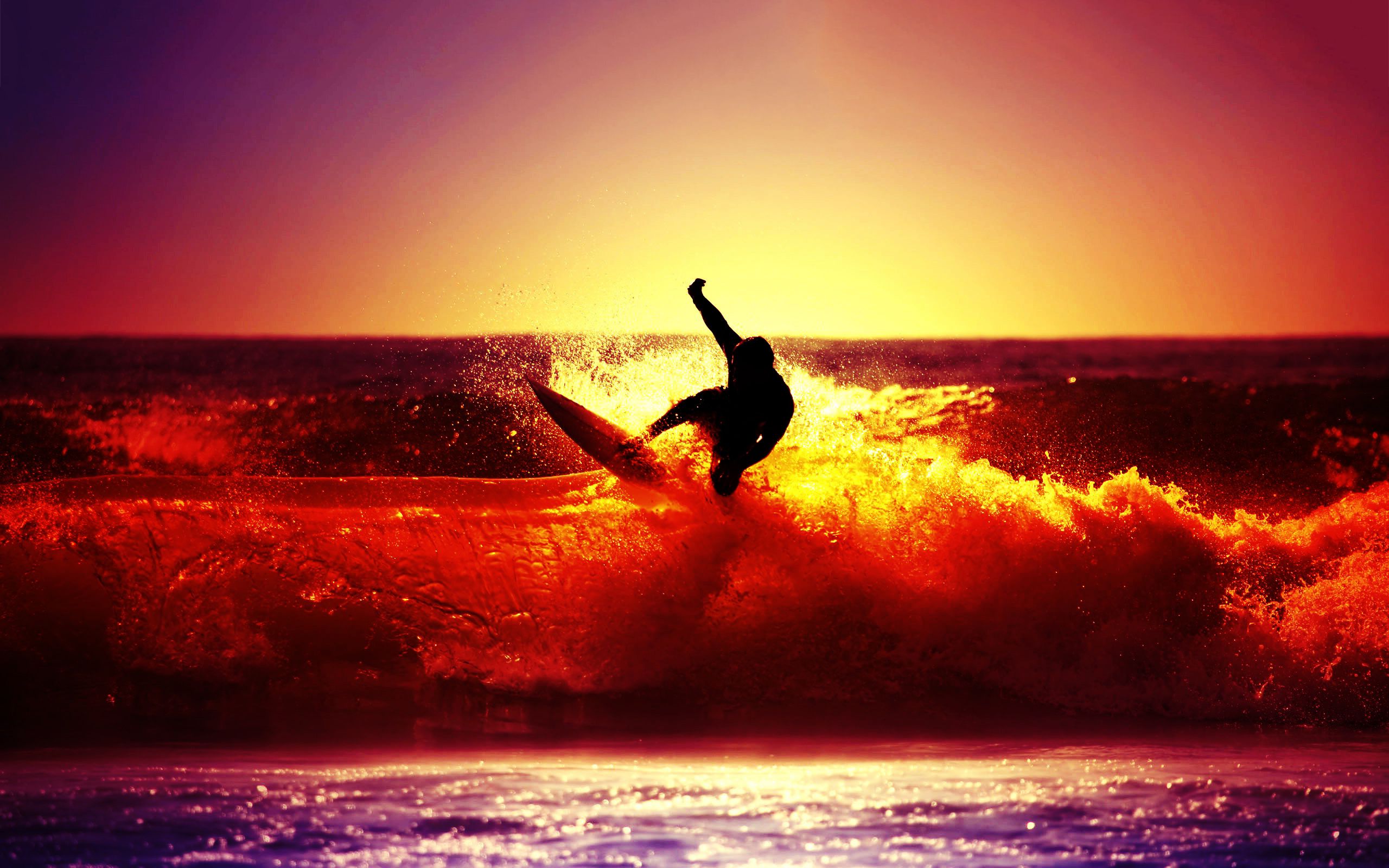 Surfing ocean sunset wallpaperx1600