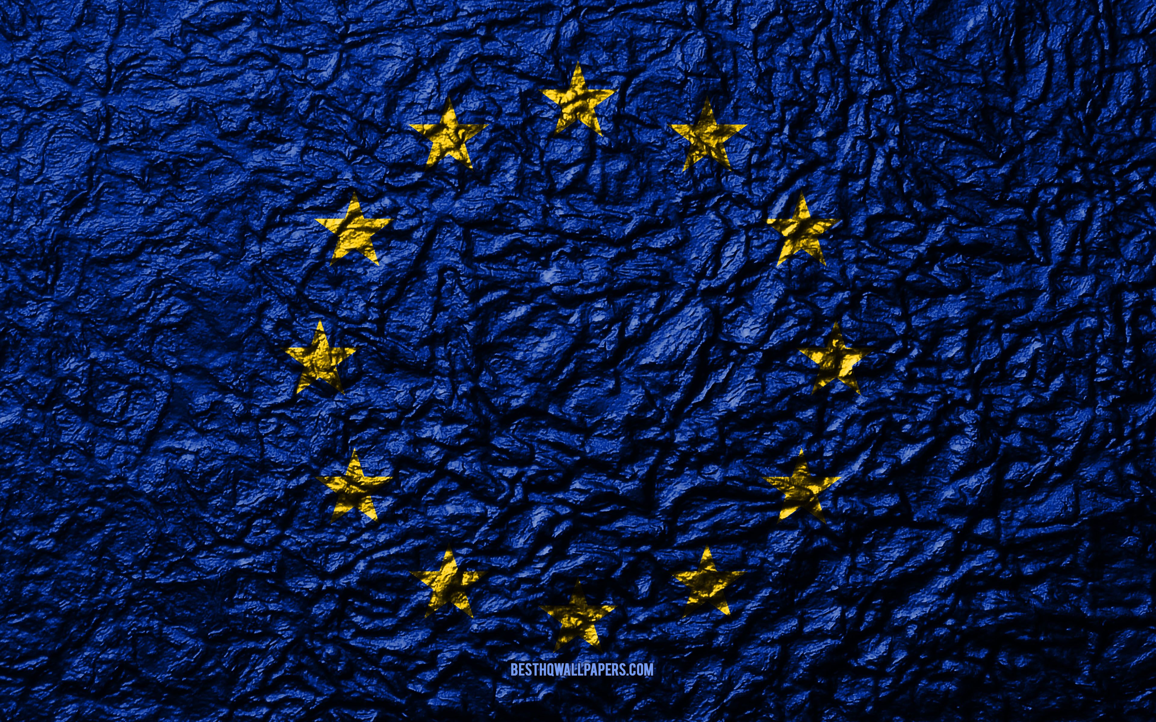 Download wallpaper Flag of European Union, 4k, stone texture