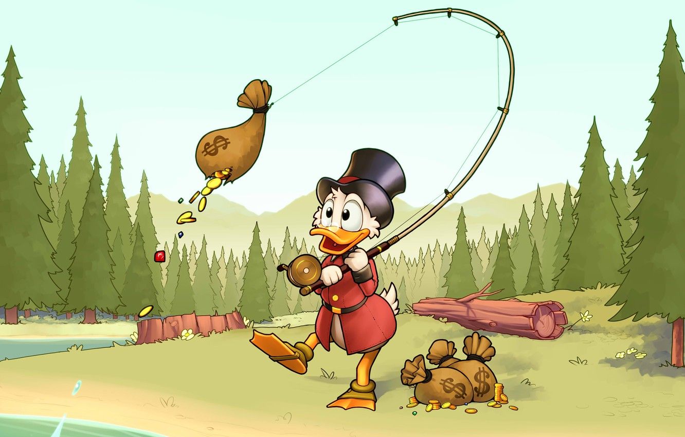 Wallpaper forest, gold, fishing, coins, Disney, rod, Scrooge
