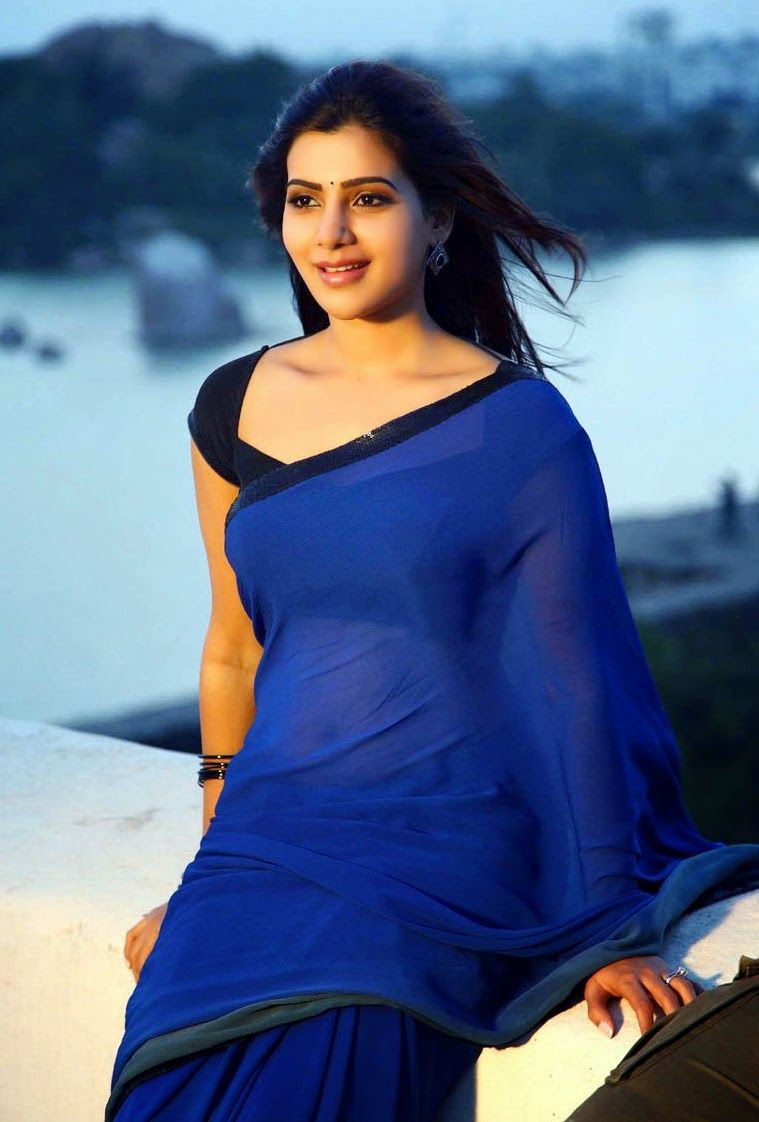 Samantha Navel Show Wallpaper In Blue Saree. Samantha in saree