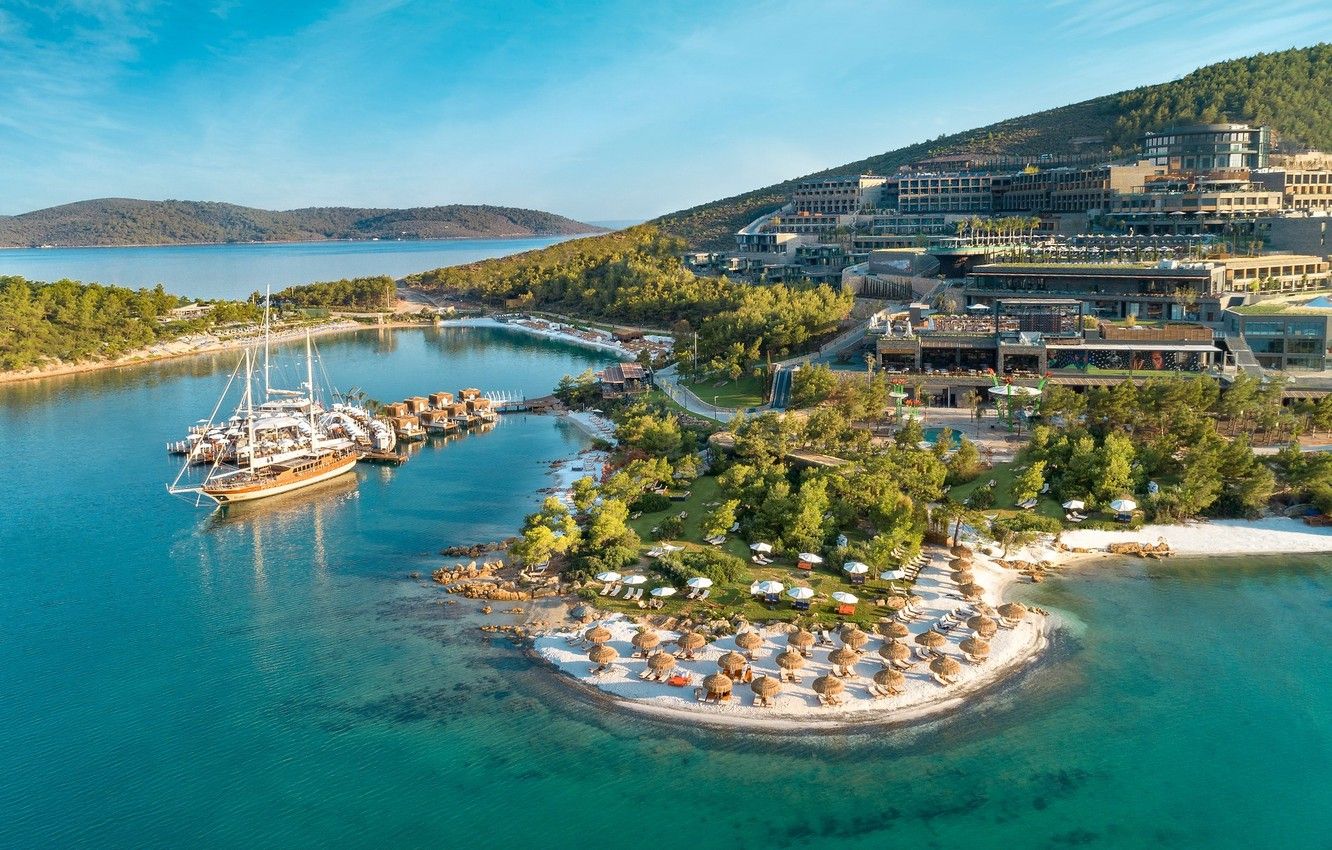 Wallpaper sea, beach, yacht, Turkey, Bodrum image for desktop