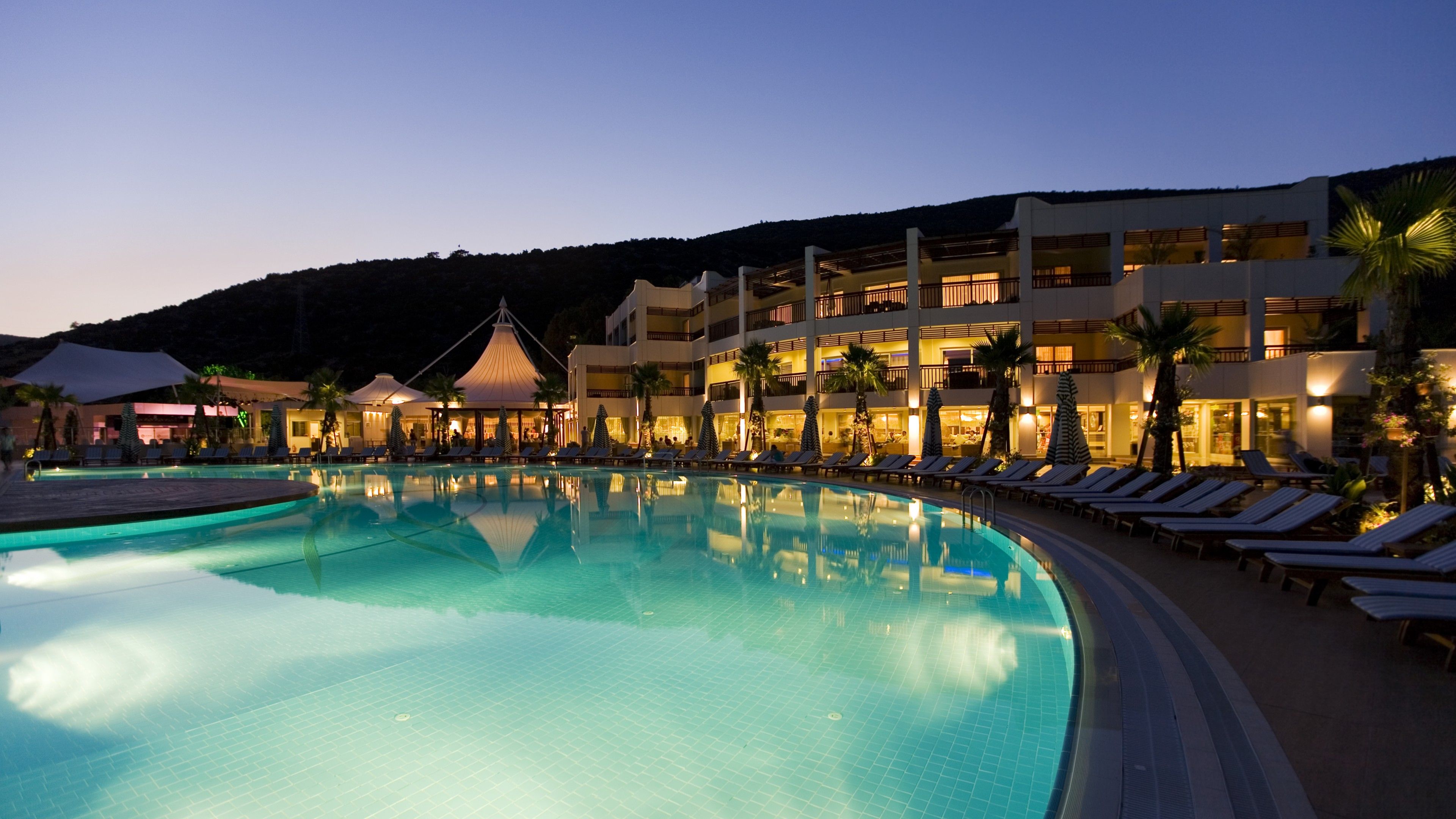 Latanya Bodrum Beach Resort, Turkey, hotel, pool, twilight, light