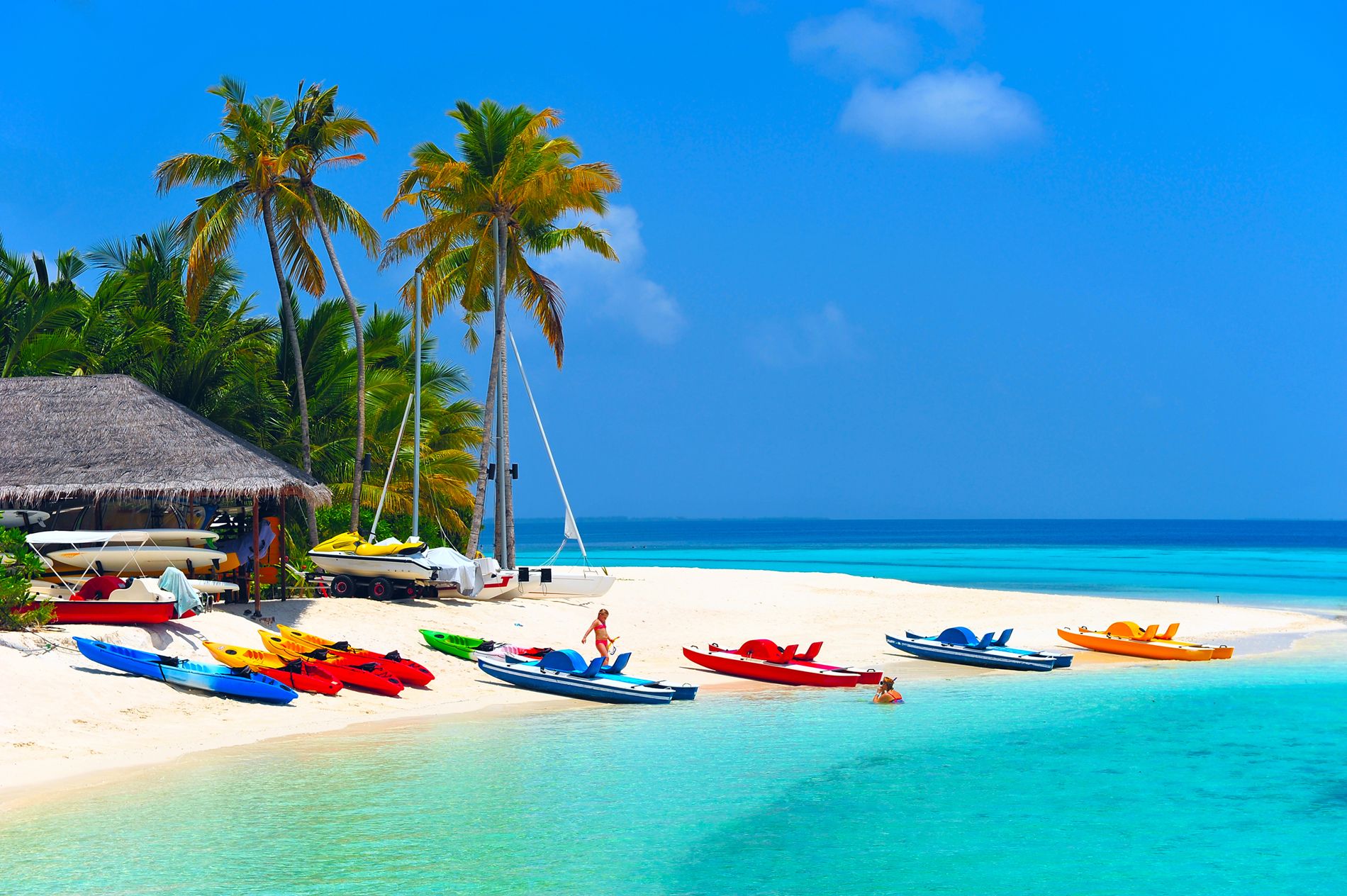 Colorful Boats on Tropical Beach Wallpaper